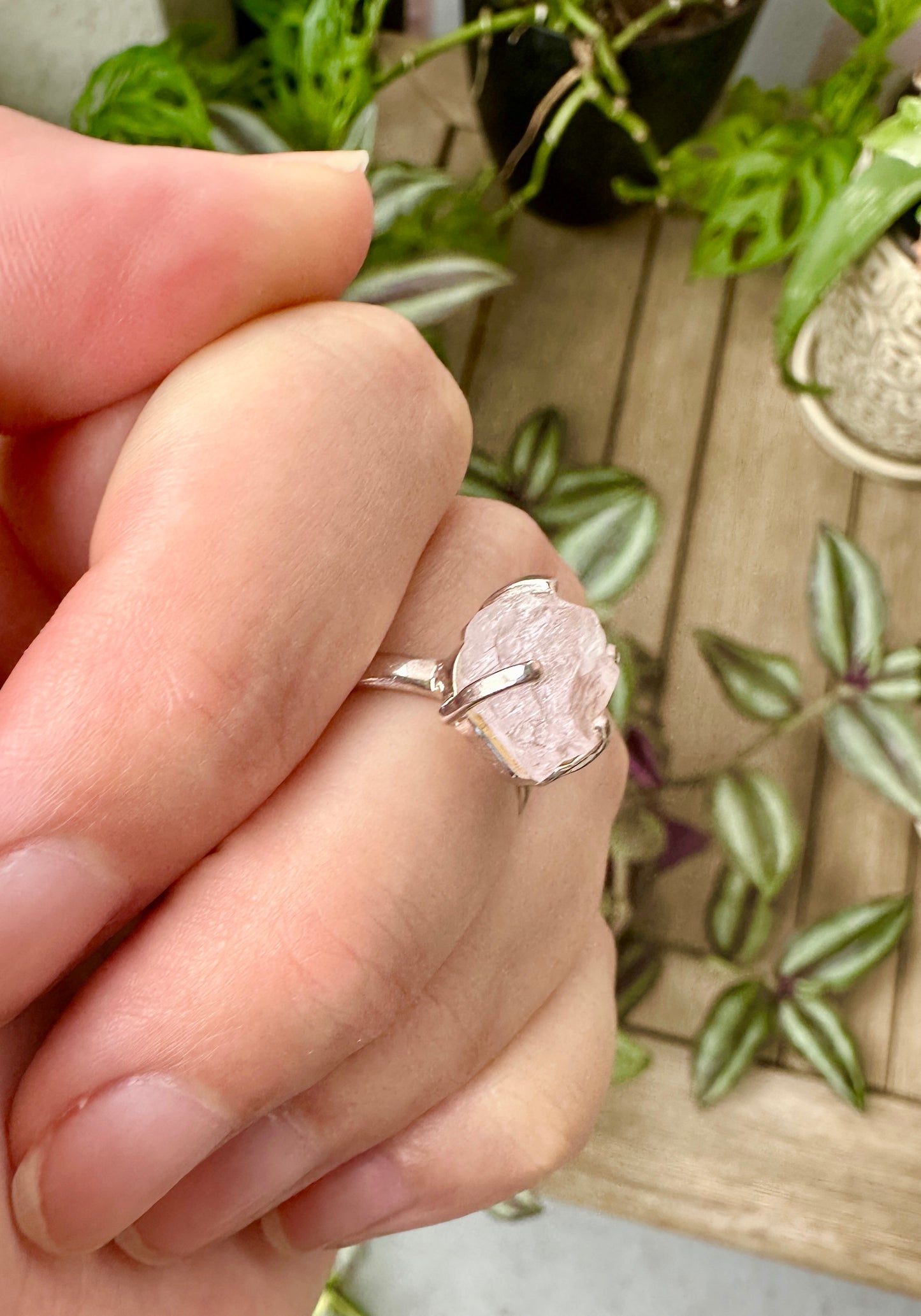 Raw Kunzite Sterling Silver Ring Size 7 - Natural Gemstone Jewelry - Elegant Boho Style Statement Ring - Unique Gift for Her