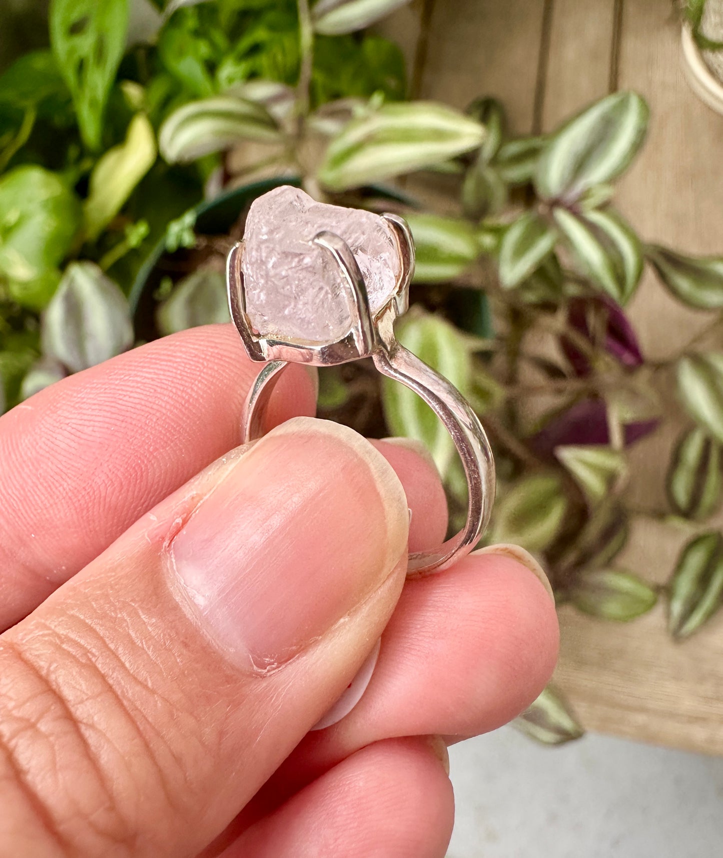 Raw Kunzite Sterling Silver Ring Size 7 - Natural Gemstone Jewelry - Elegant Boho Style Statement Ring - Unique Gift for Her