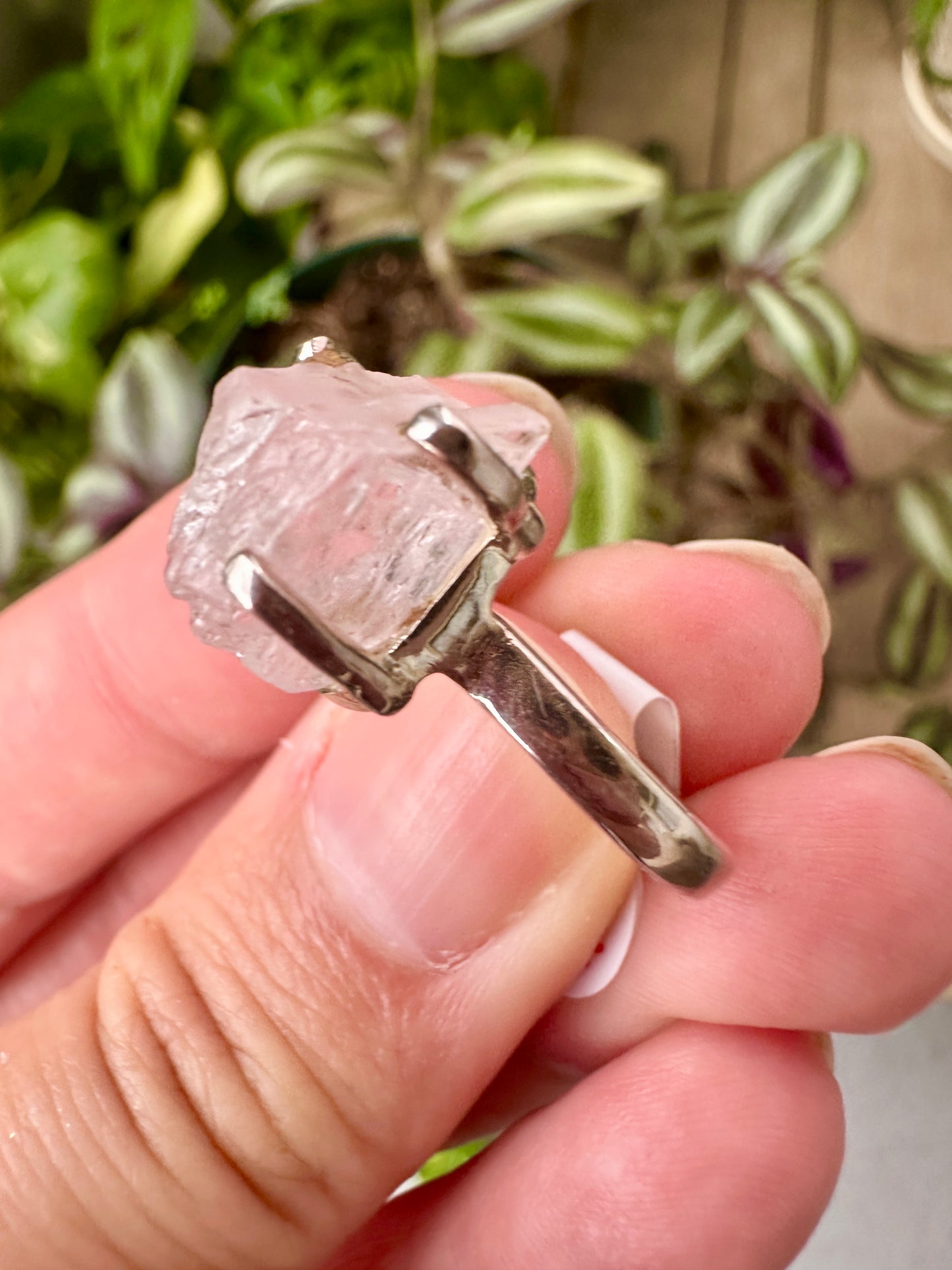 Raw Kunzite Sterling Silver Ring Size 7 - Natural Gemstone Jewelry - Elegant Boho Style Statement Ring - Unique Gift for Her