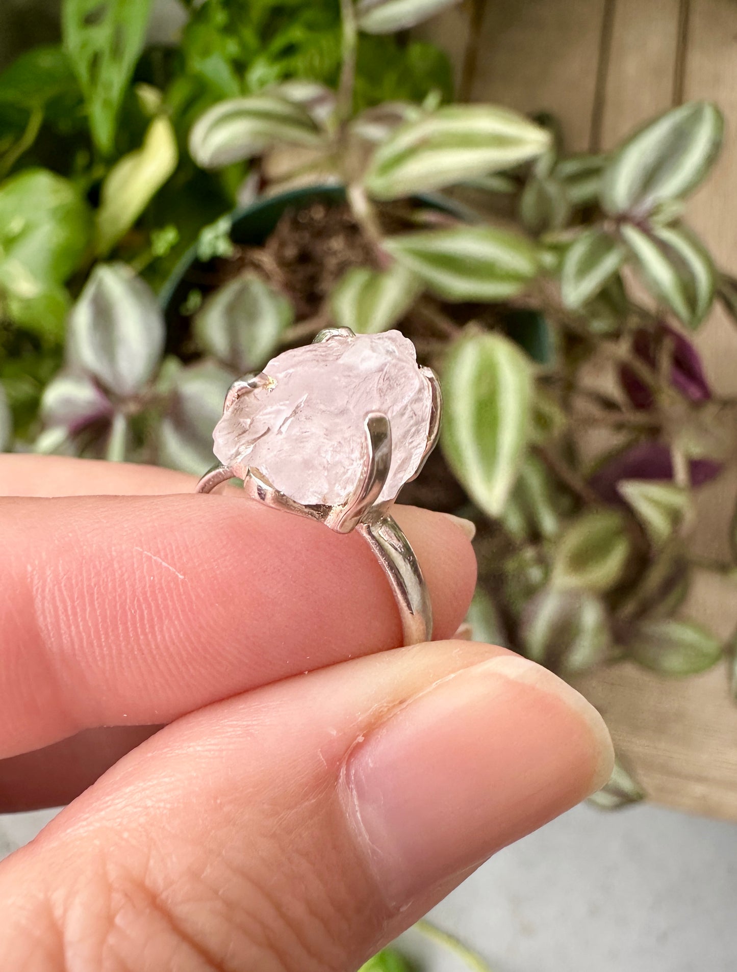 Raw Kunzite Sterling Silver Ring Size 7 - Natural Gemstone Jewelry - Elegant Boho Style Statement Ring - Unique Gift for Her