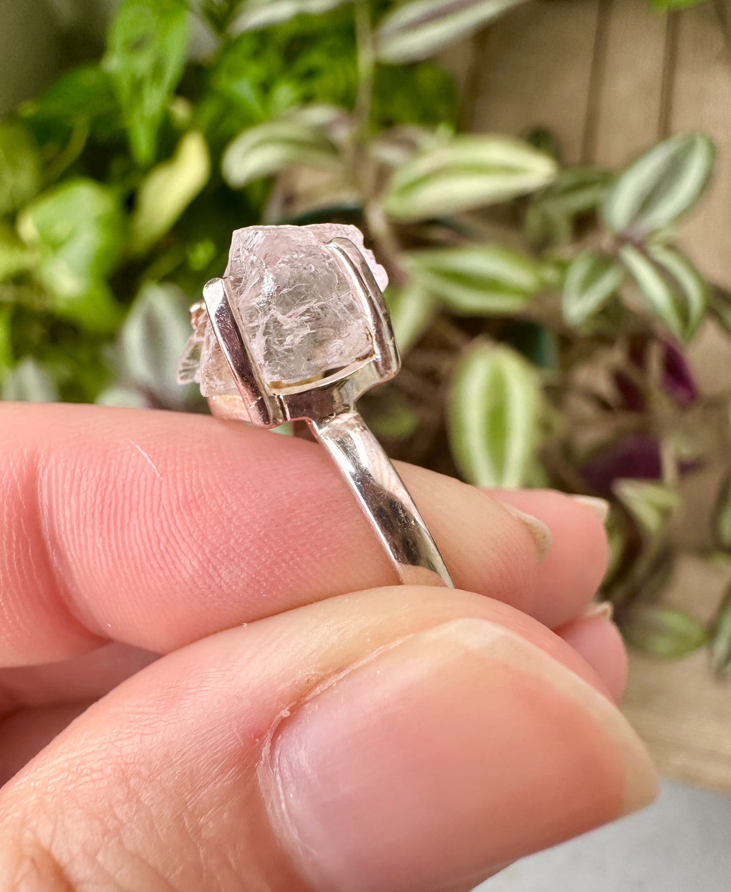 Raw Kunzite Sterling Silver Ring Size 7 - Natural Gemstone Jewelry - Elegant Boho Style Statement Ring - Unique Gift for Her