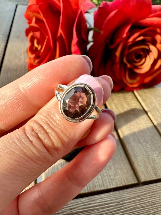 Elegant Smoky Quartz Sterling Silver Ring - Size 6, Sophisticated Handcrafted Jewelry for Grounding and Protection