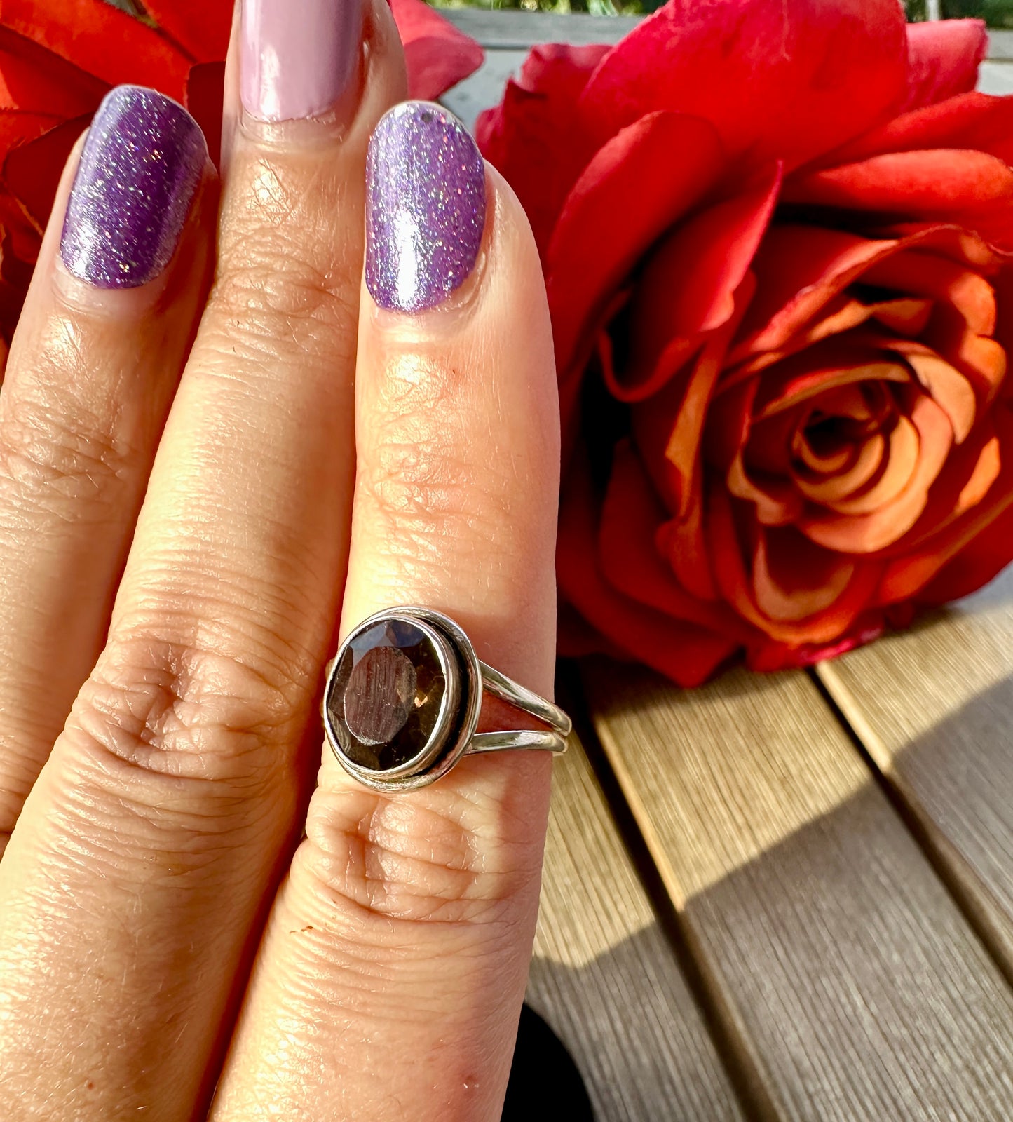 Elegant Smoky Quartz Sterling Silver Ring - Size 6, Sophisticated Handcrafted Jewelry for Grounding and Protection