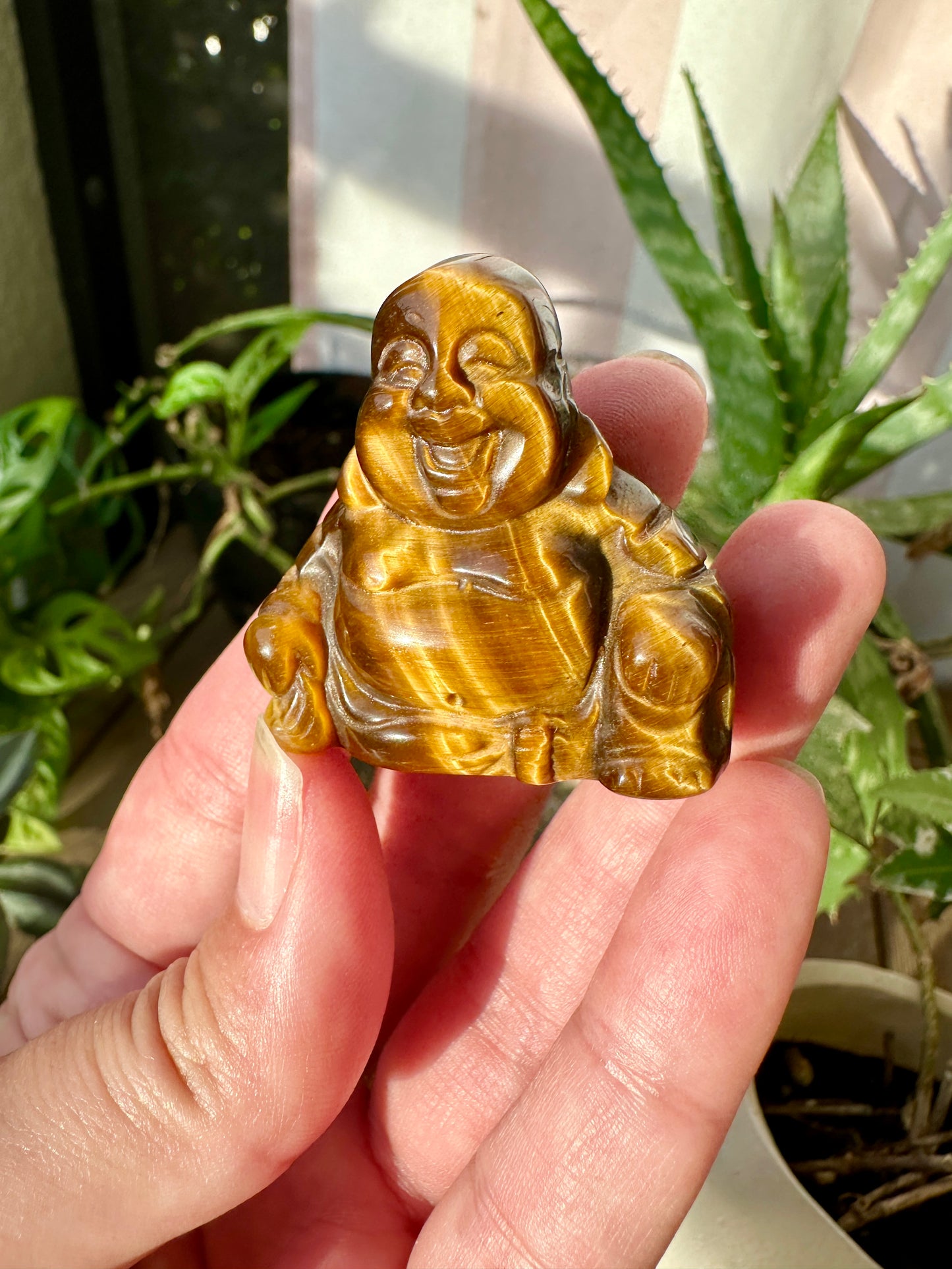 Tiger's Eye Buddha Carving: Spiritual Decor for Meditation and Harmony, Gemstone Statue for Inner Peace