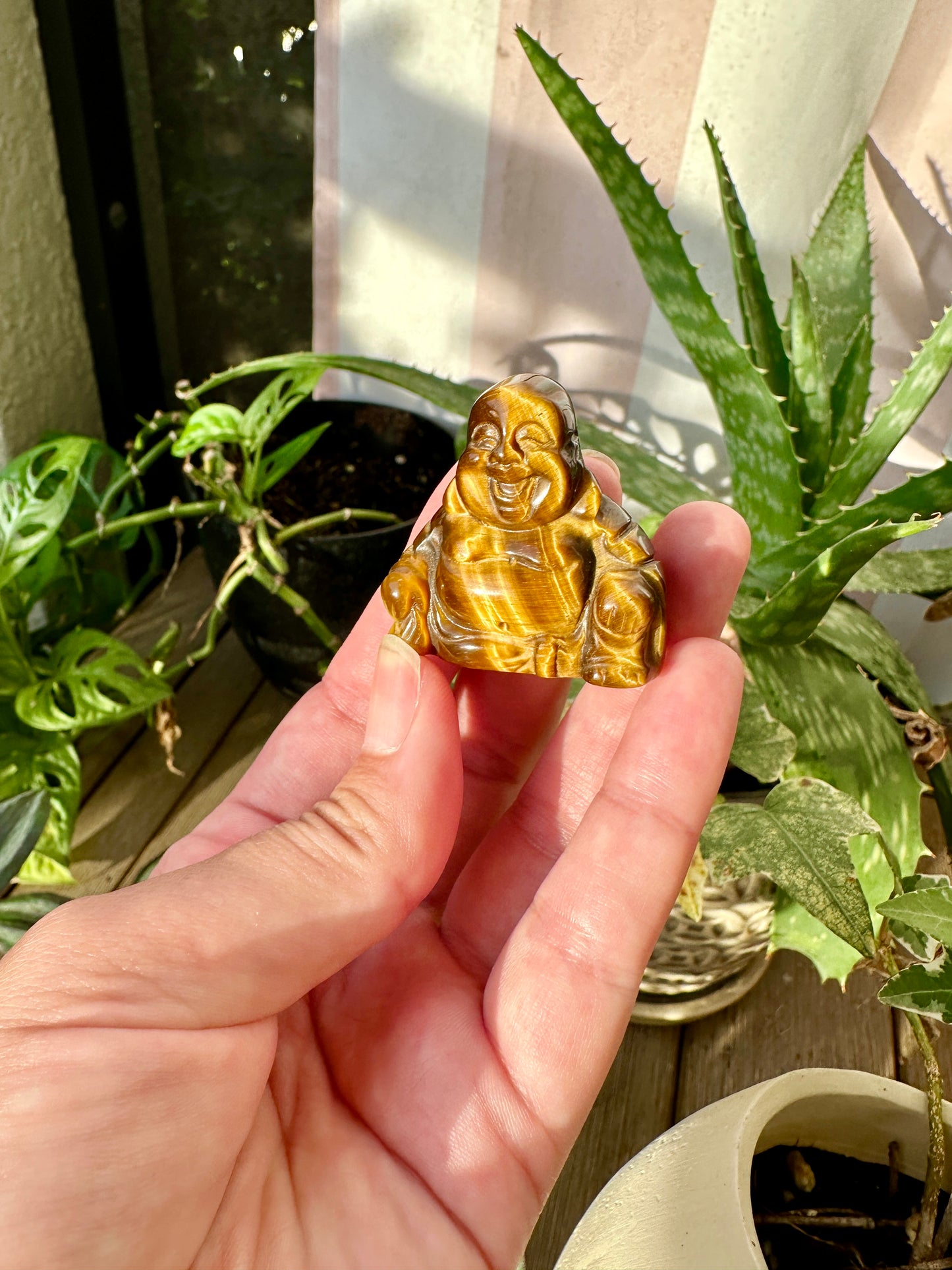 Tiger's Eye Buddha Carving: Spiritual Decor for Meditation and Harmony, Gemstone Statue for Inner Peace