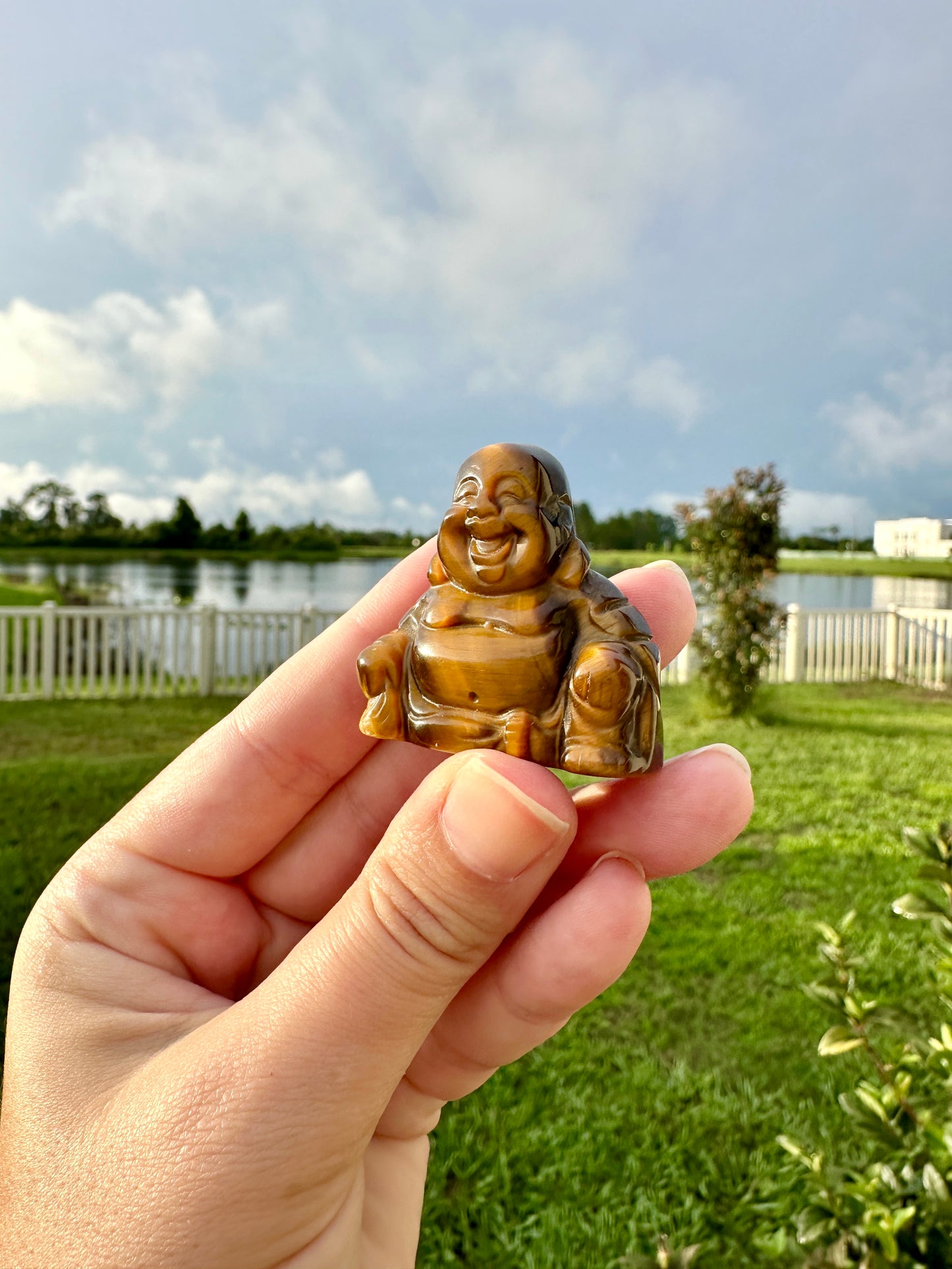 Tiger's Eye Buddha Carving: Spiritual Decor for Meditation and Harmony, Gemstone Statue for Inner Peace