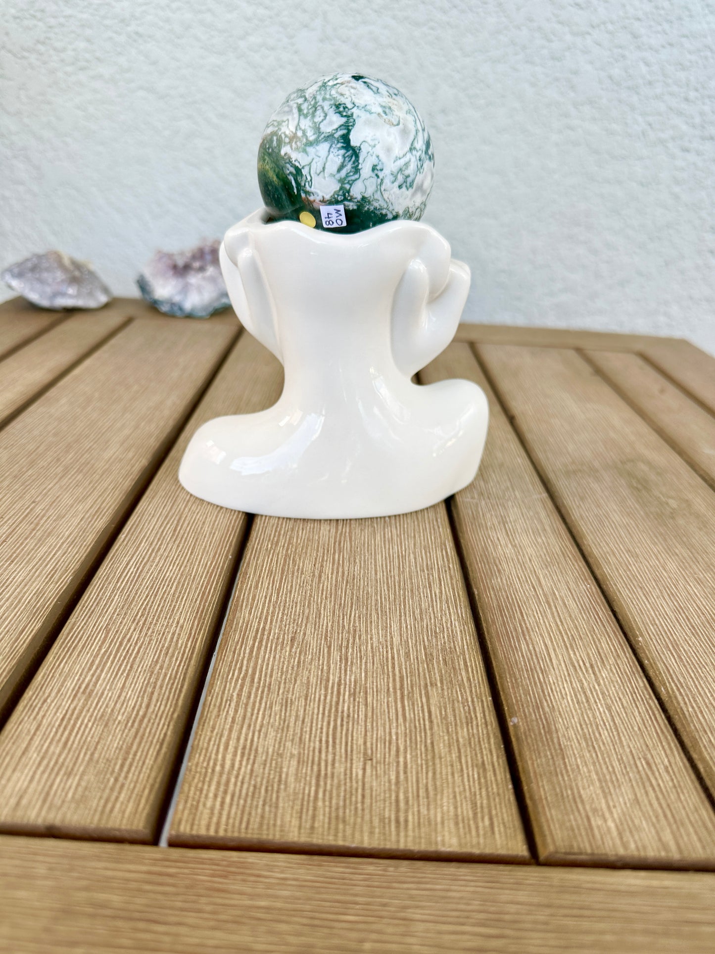 Ceramic Sphere Holder Half Face - Handcrafted Decorative Stand - Unique Boho Style Home Accent - Perfect for Gemstone Spheres