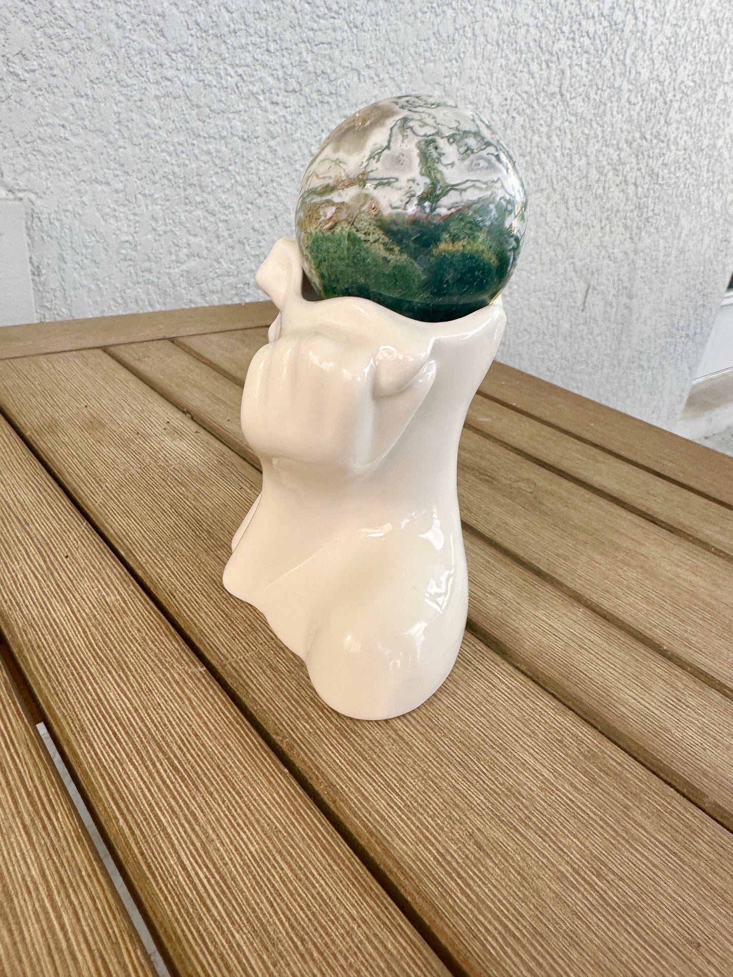 Ceramic Sphere Holder Half Face - Handcrafted Decorative Stand - Unique Boho Style Home Accent - Perfect for Gemstone Spheres