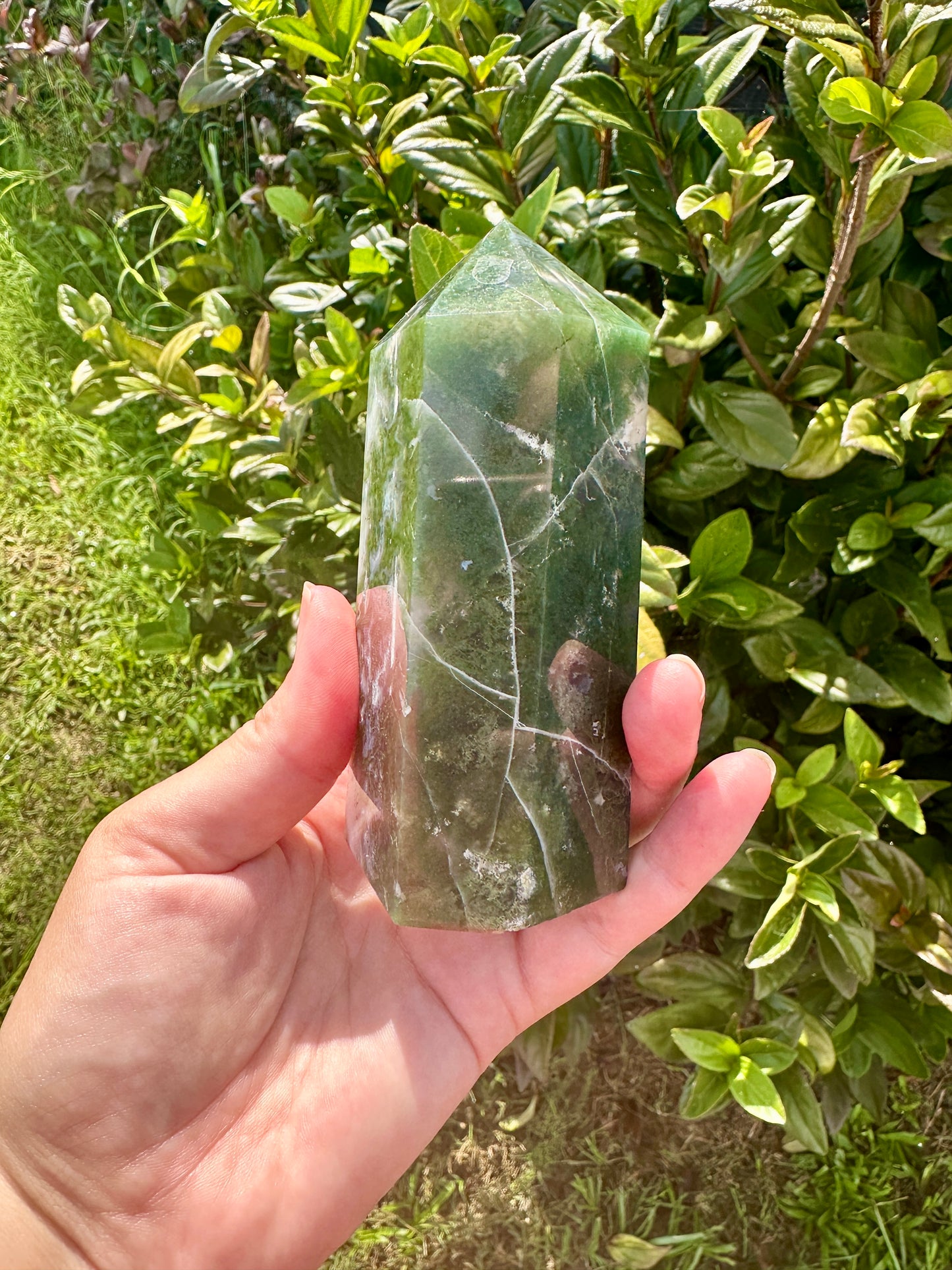 Moss Agate Tower - Natural Gemstone Decor - Unique Healing Stone Point - Elegant Boho Style Home Accent