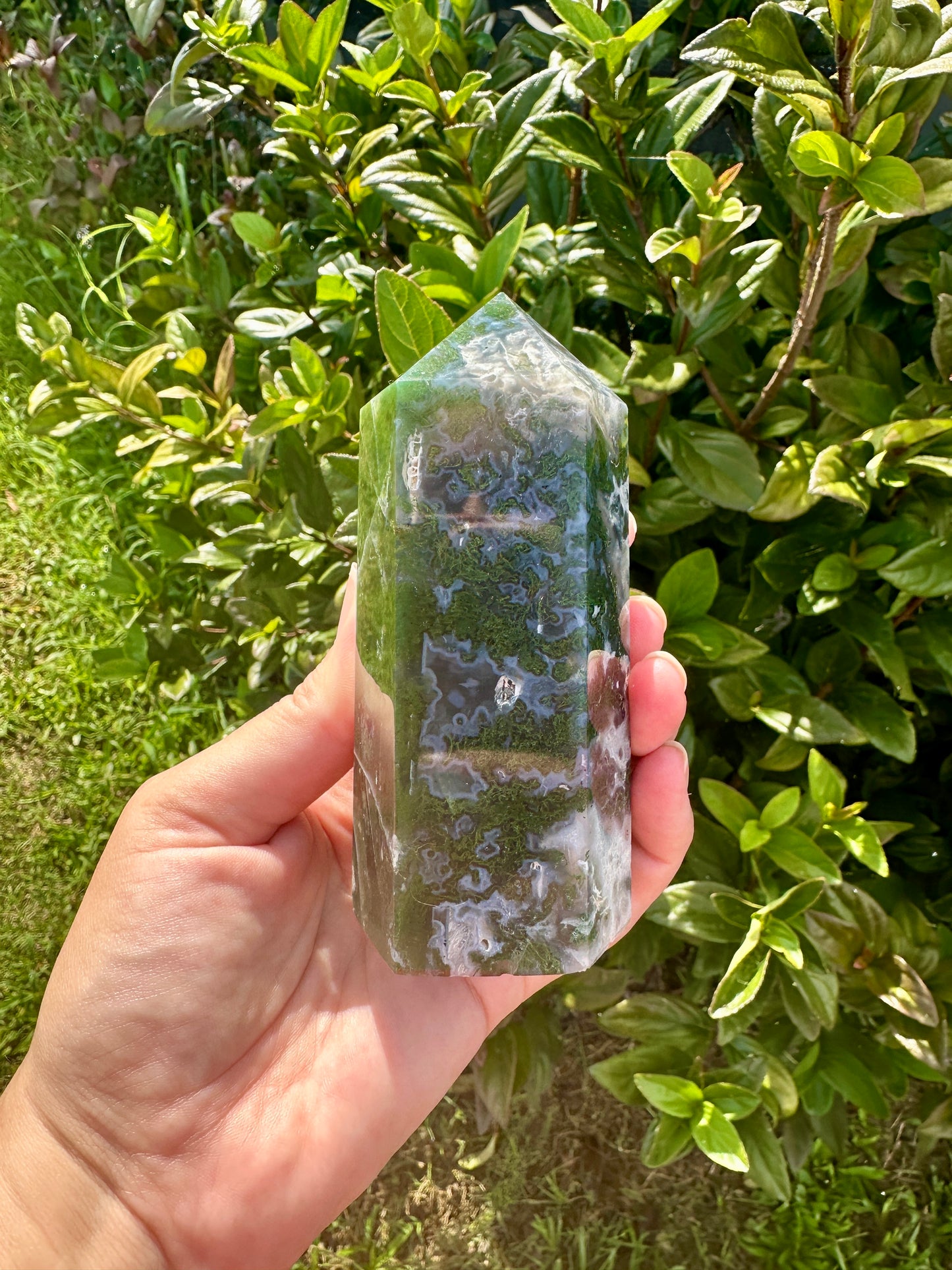 Moss Agate Tower - Natural Gemstone Decor - Unique Healing Stone Point - Elegant Boho Style Home Accent