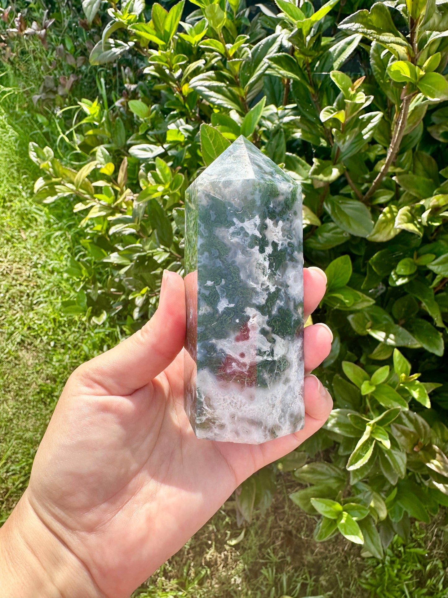 Moss Agate Tower - Natural Gemstone Decor - Unique Healing Stone Point - Elegant Boho Style Home Accent