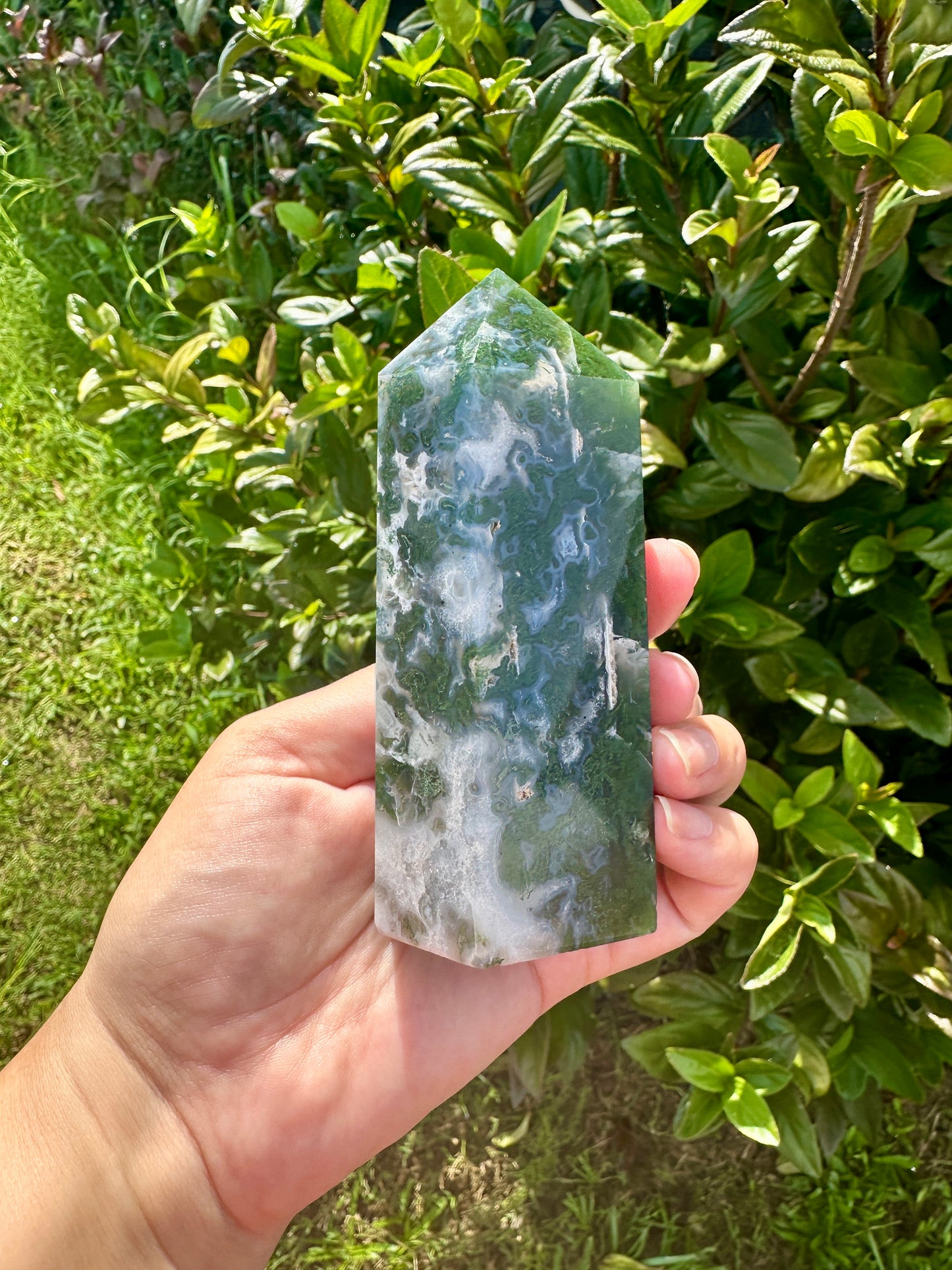 Moss Agate Tower - Natural Gemstone Decor - Unique Healing Stone Point - Elegant Boho Style Home Accent