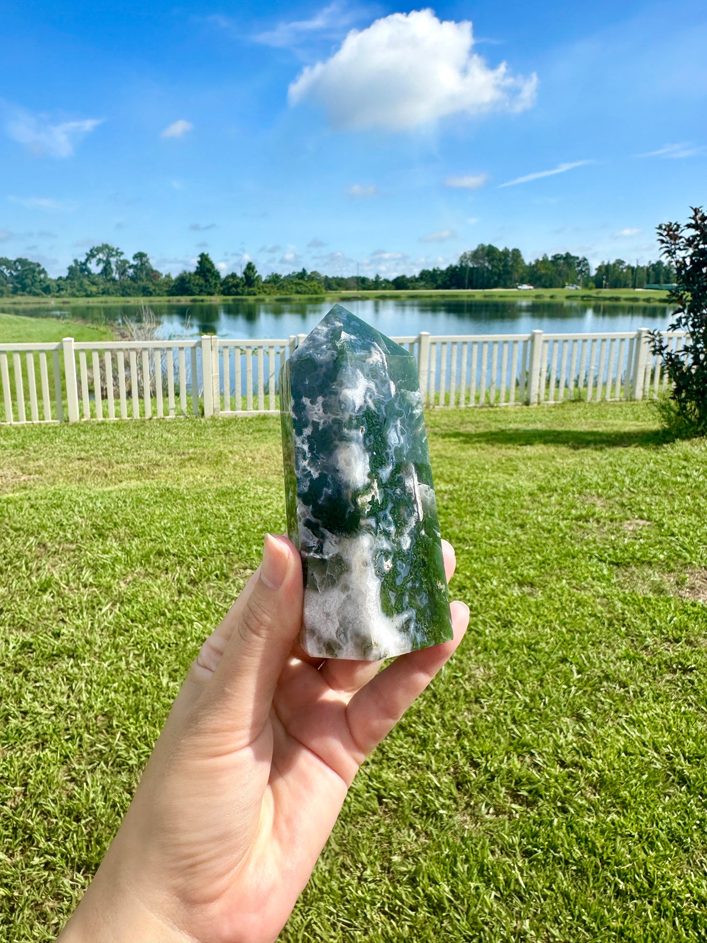 Moss Agate Tower - Natural Gemstone Decor - Unique Healing Stone Point - Elegant Boho Style Home Accent