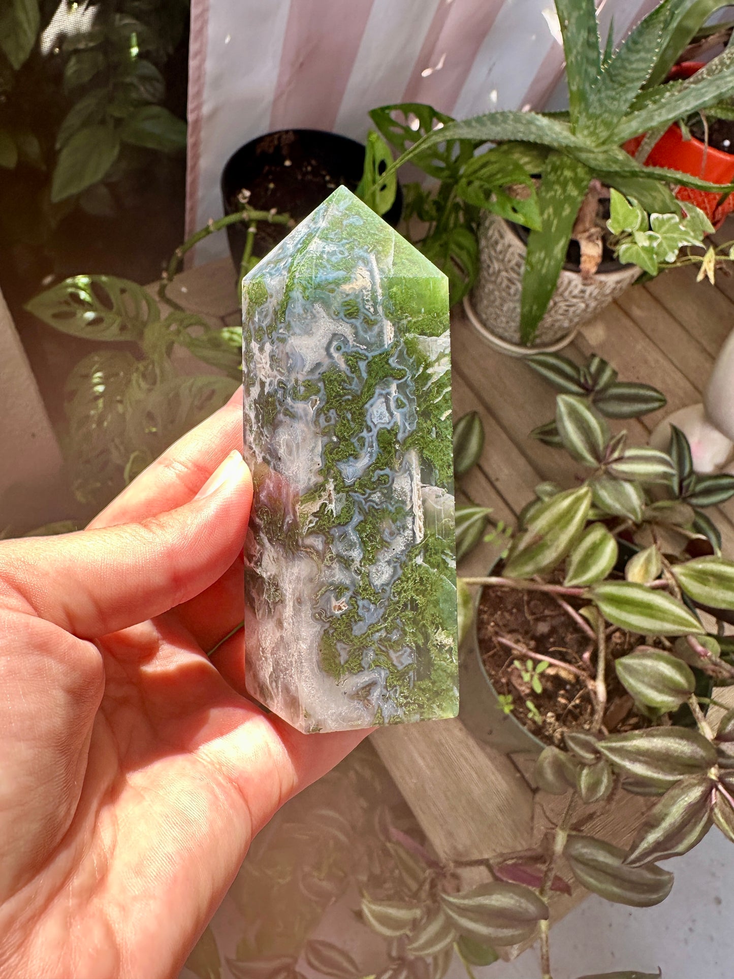 Moss Agate Tower - Natural Gemstone Decor - Unique Healing Stone Point - Elegant Boho Style Home Accent