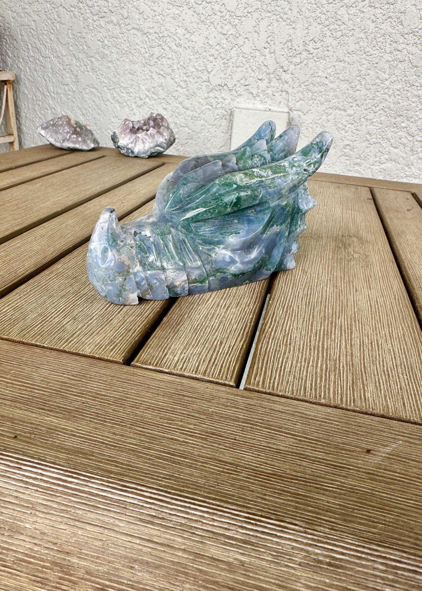 Moss Agate Dragon Head Carving - Natural Gemstone Decor - Unique Healing Stone Sculpture - Boho Style Home Accent