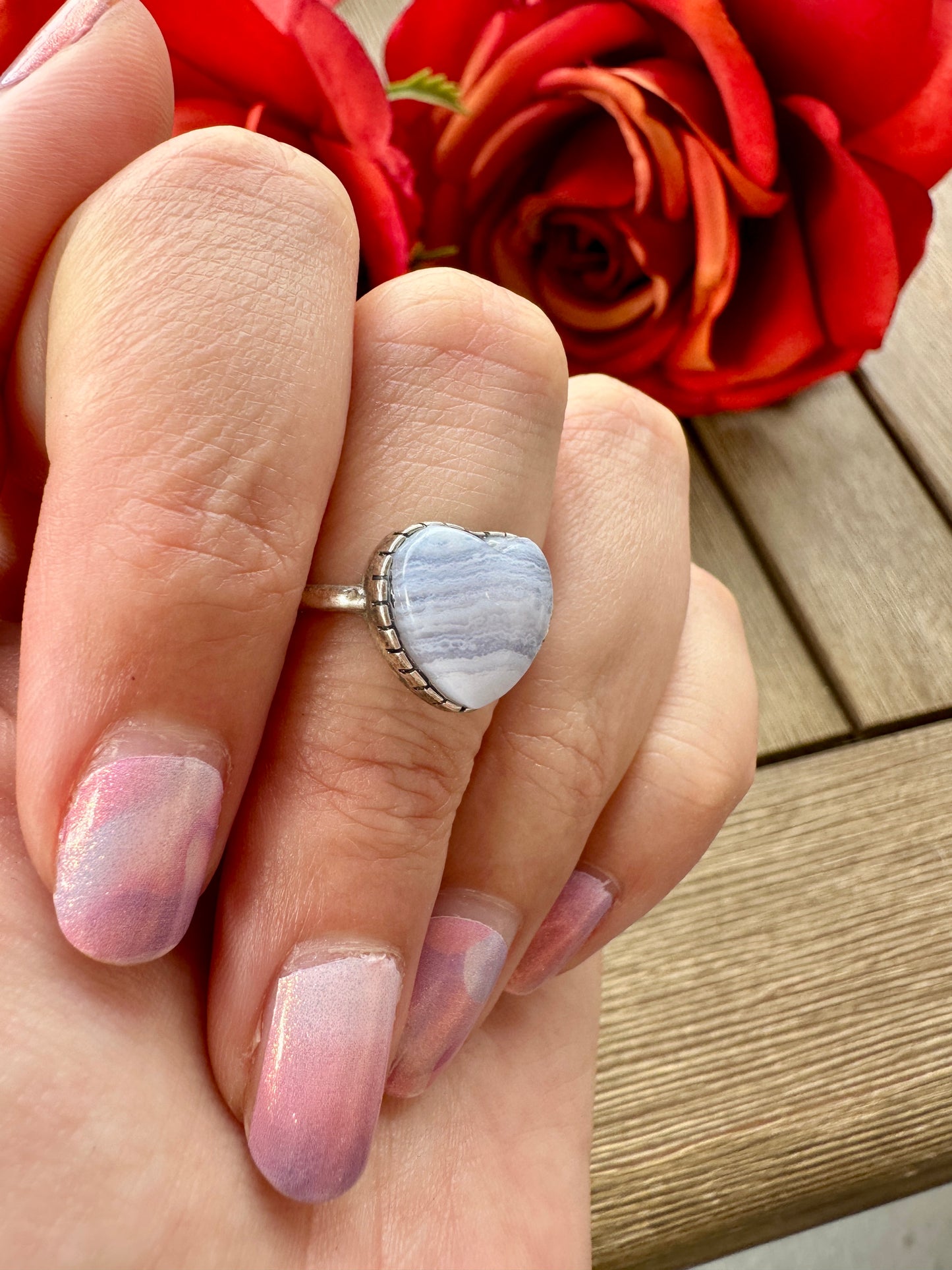 Adjustable Sterling Silver Ring Featuring Blue Lace Agate - A Symbol of Serenity & Calmness, Perfect for Everyday Elegance