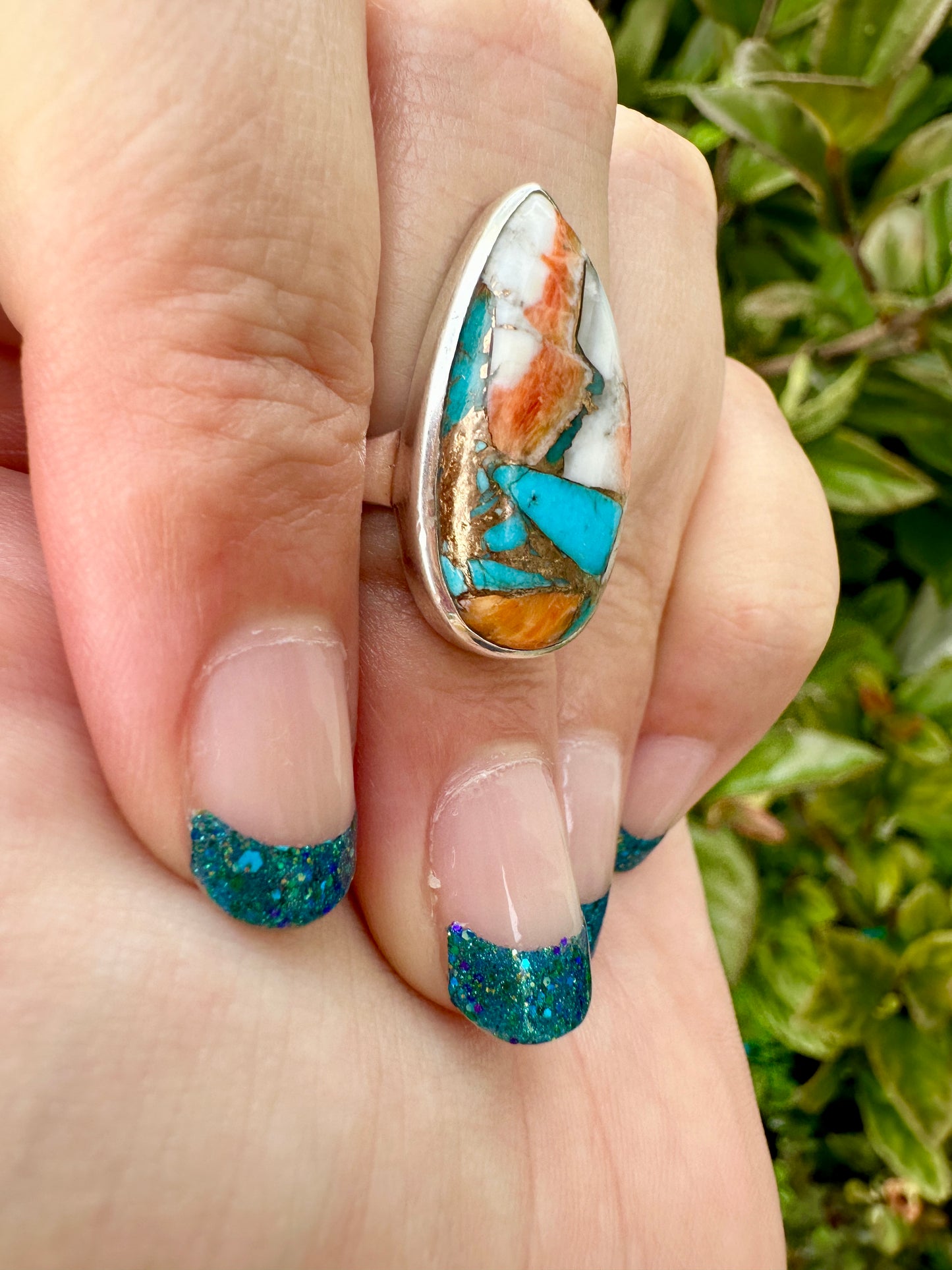 Spiny Oyster Turquoise Sterling Silver Ring Size 5.25 - Natural Gemstone Jewelry - Elegant Boho Style Statement Ring - Unique Gift for Her