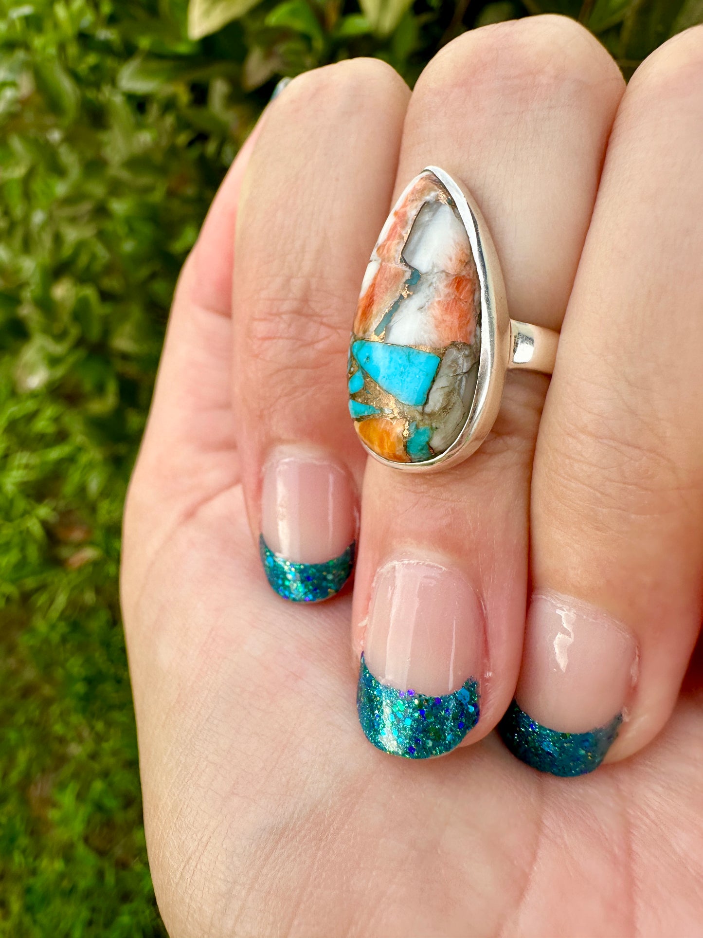 Spiny Oyster Turquoise Sterling Silver Ring Size 5.25 - Natural Gemstone Jewelry - Elegant Boho Style Statement Ring - Unique Gift for Her