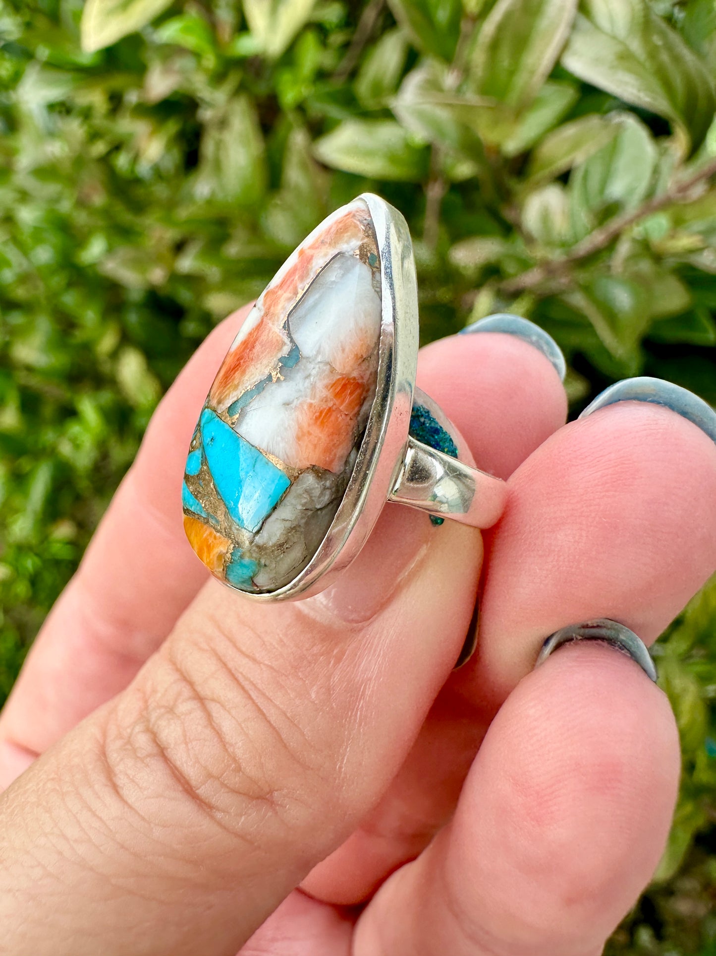 Spiny Oyster Turquoise Sterling Silver Ring Size 5.25 - Natural Gemstone Jewelry - Elegant Boho Style Statement Ring - Unique Gift for Her