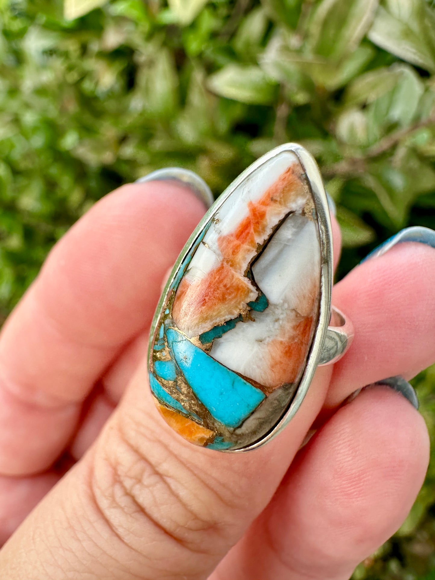 Spiny Oyster Turquoise Sterling Silver Ring Size 5.25 - Natural Gemstone Jewelry - Elegant Boho Style Statement Ring - Unique Gift for Her