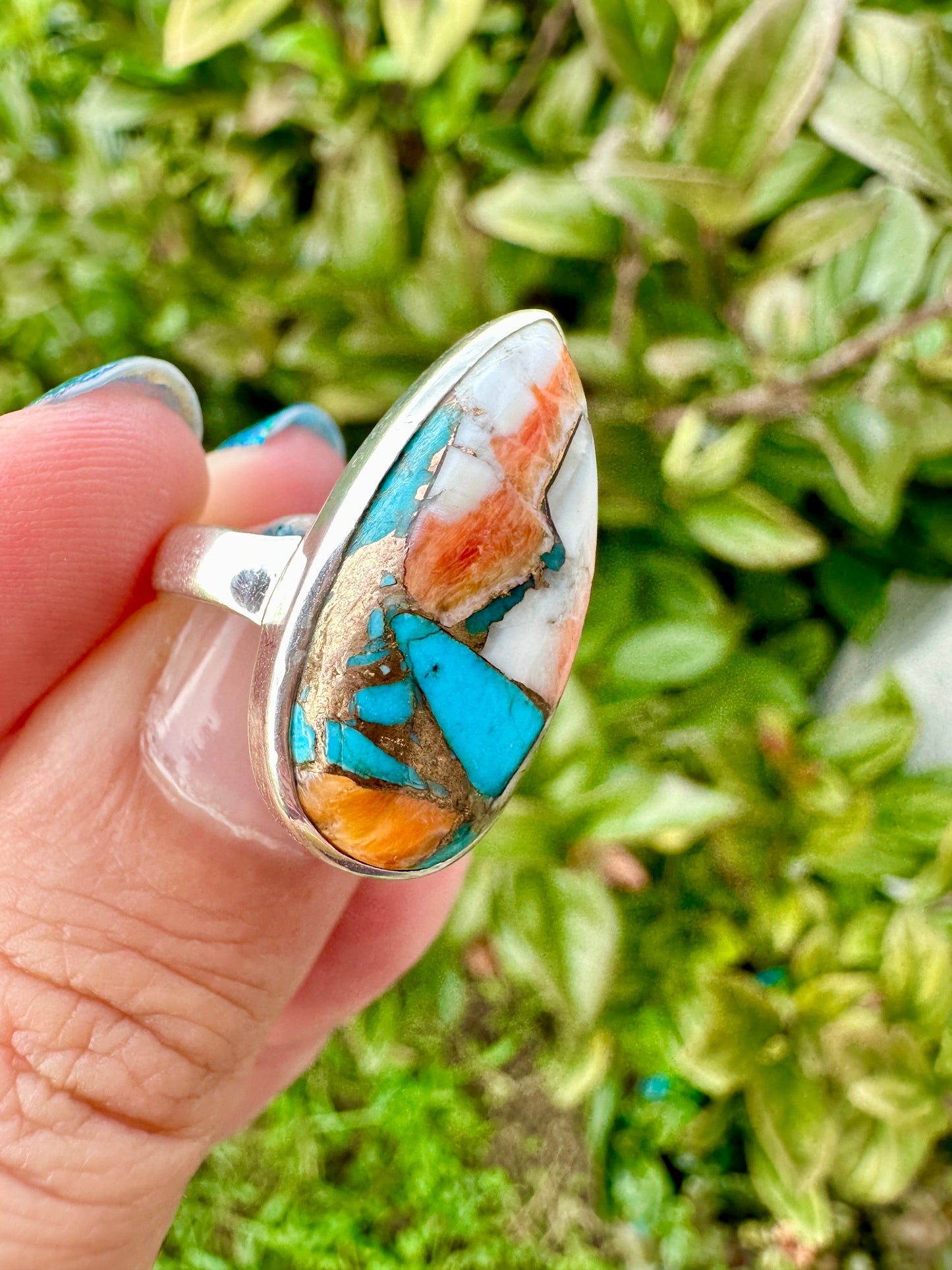 Spiny Oyster Turquoise Sterling Silver Ring Size 5.25 - Natural Gemstone Jewelry - Elegant Boho Style Statement Ring - Unique Gift for Her