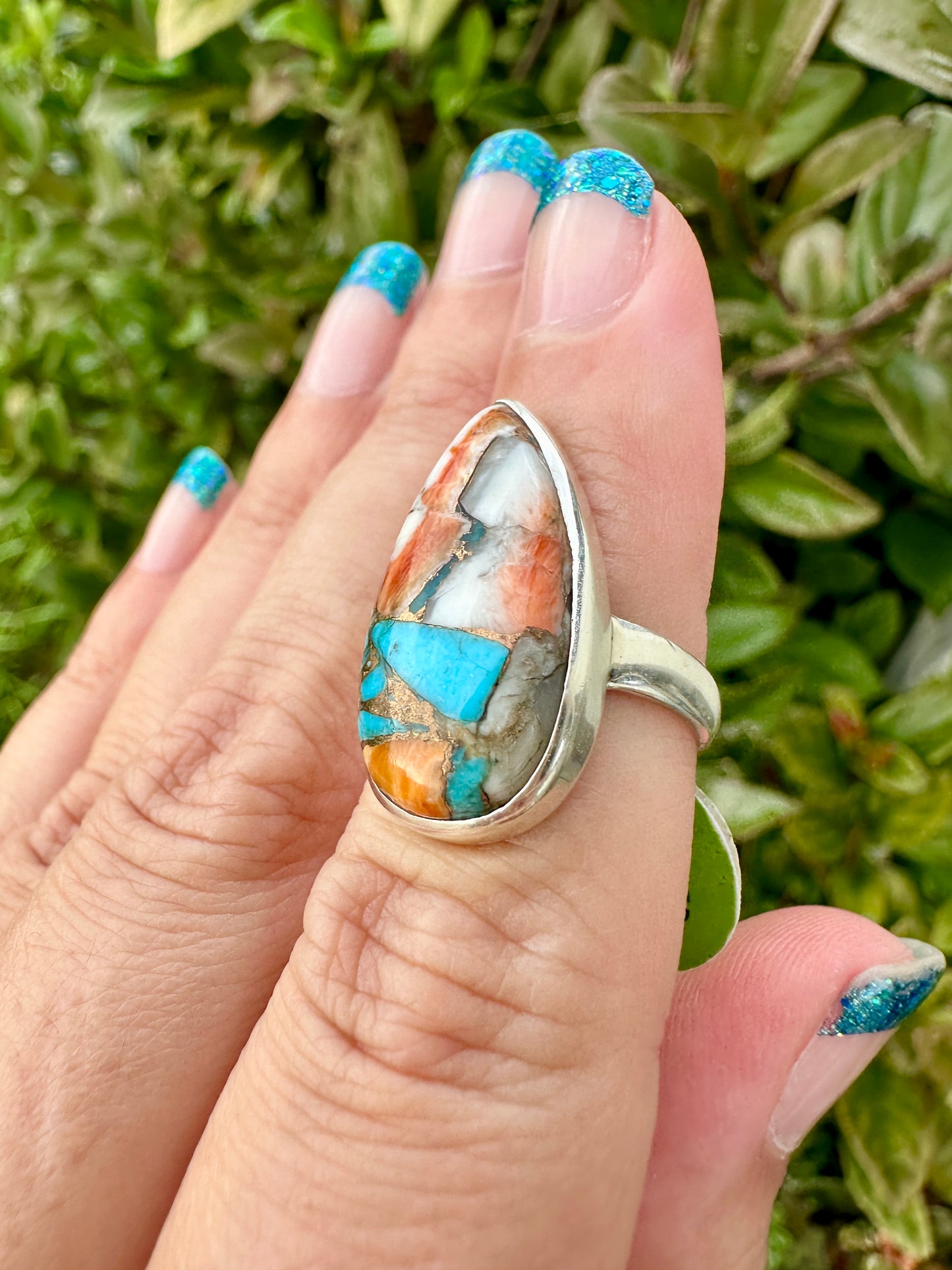 Spiny Oyster Turquoise Sterling Silver Ring Size 5.25 - Natural Gemstone Jewelry - Elegant Boho Style Statement Ring - Unique Gift for Her