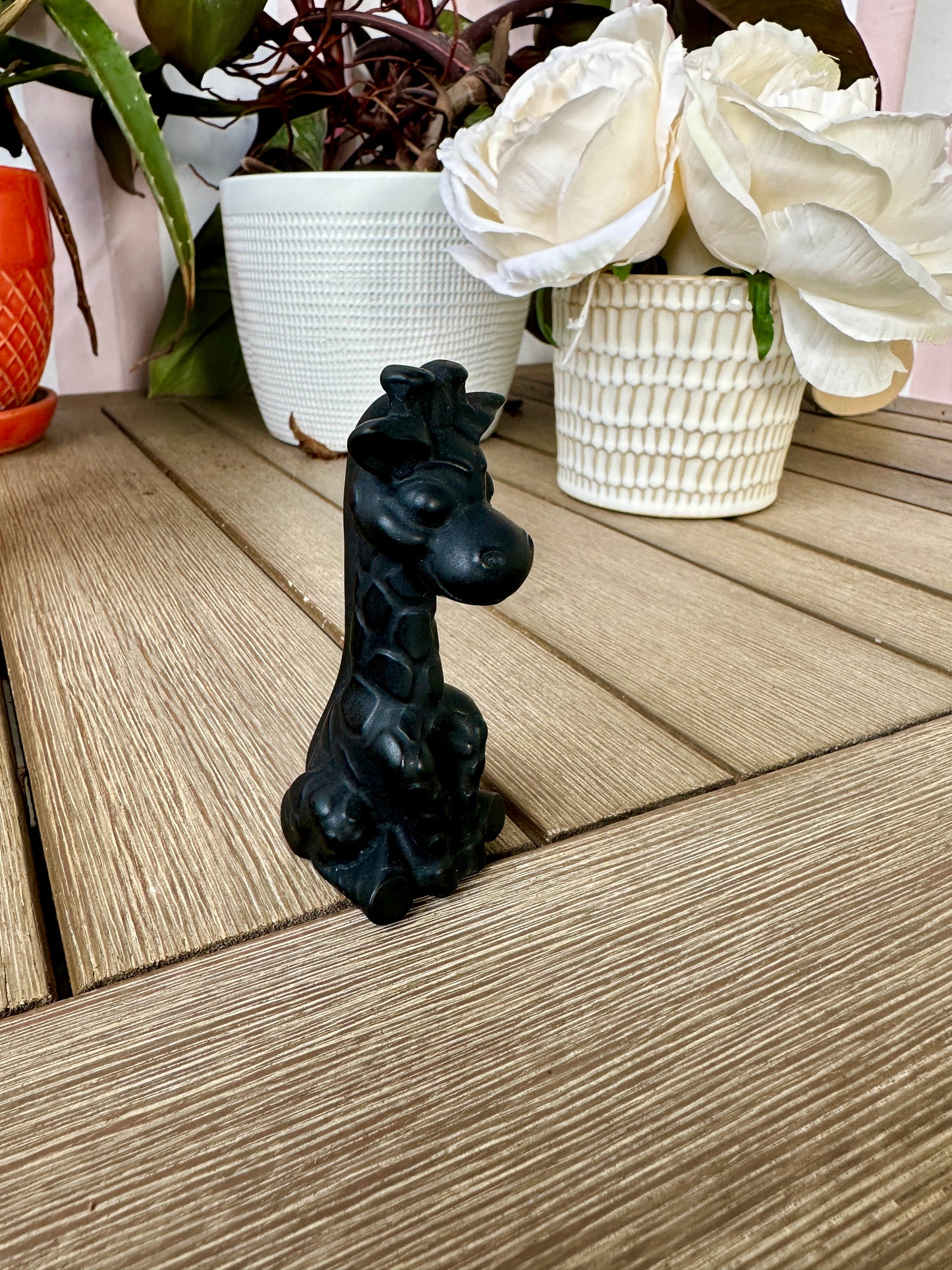 Black Obsidian Giraffe Carving - Natural Gemstone Decor - Unique Healing Stone Sculpture - Elegant Boho Style Home Accent