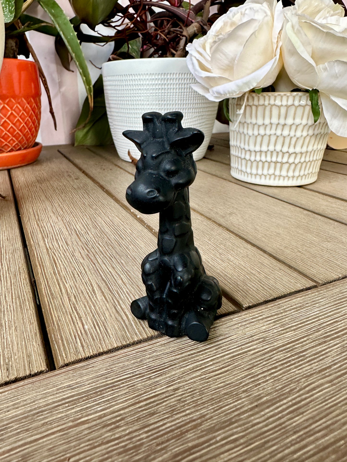 Black Obsidian Giraffe Carving - Natural Gemstone Decor - Unique Healing Stone Sculpture - Elegant Boho Style Home Accent