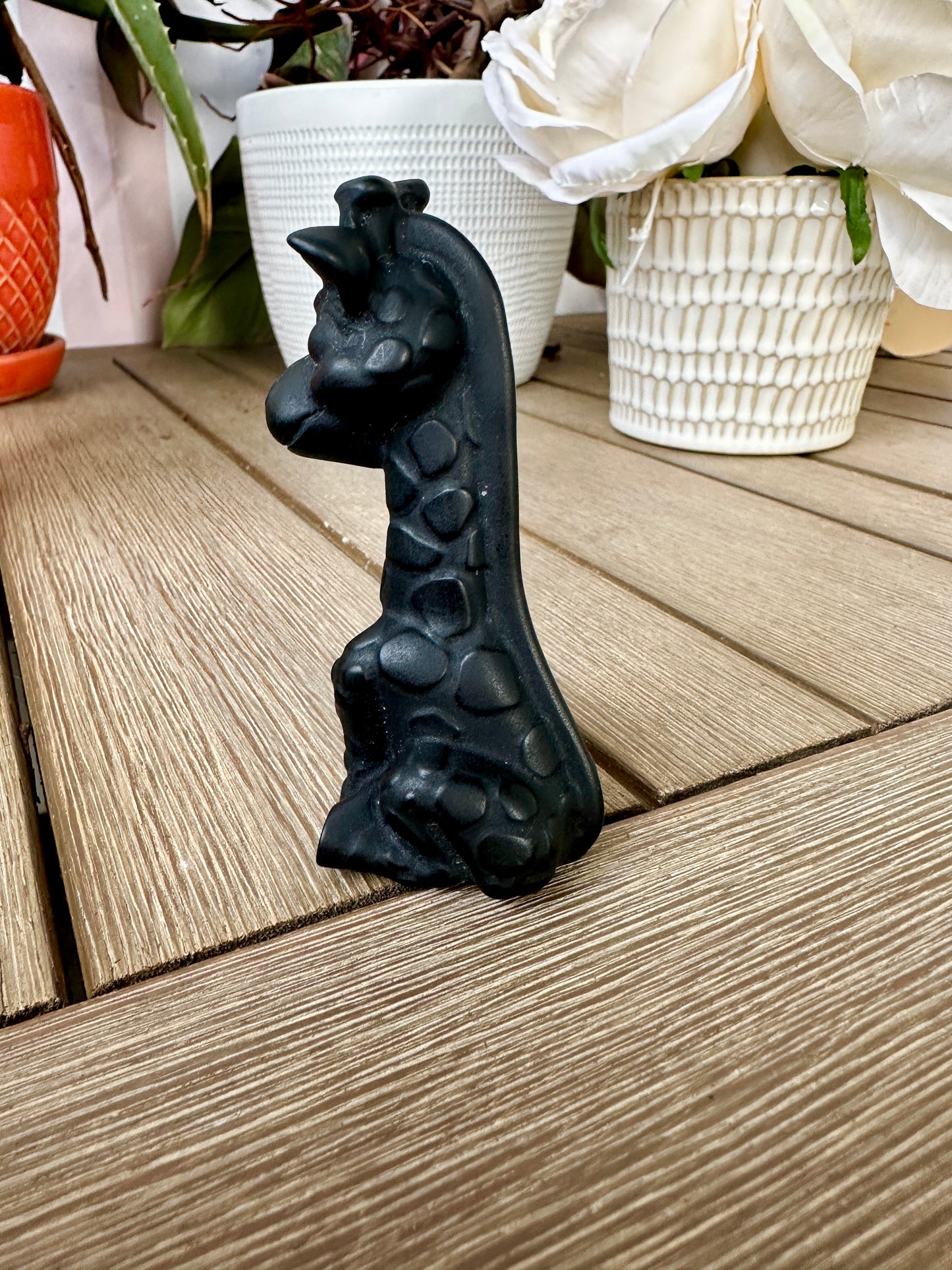 Black Obsidian Giraffe Carving - Natural Gemstone Decor - Unique Healing Stone Sculpture - Elegant Boho Style Home Accent