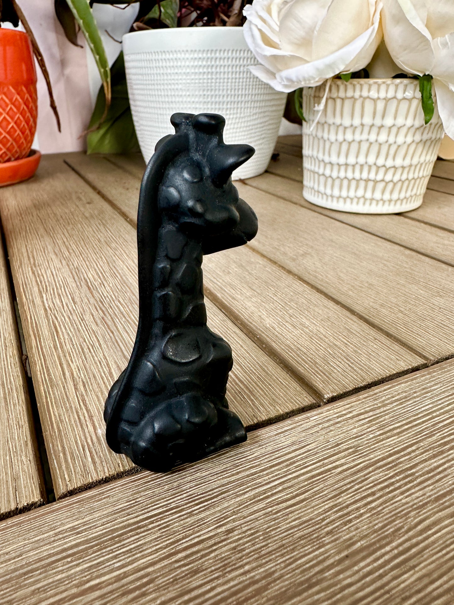 Black Obsidian Giraffe Carving - Natural Gemstone Decor - Unique Healing Stone Sculpture - Elegant Boho Style Home Accent