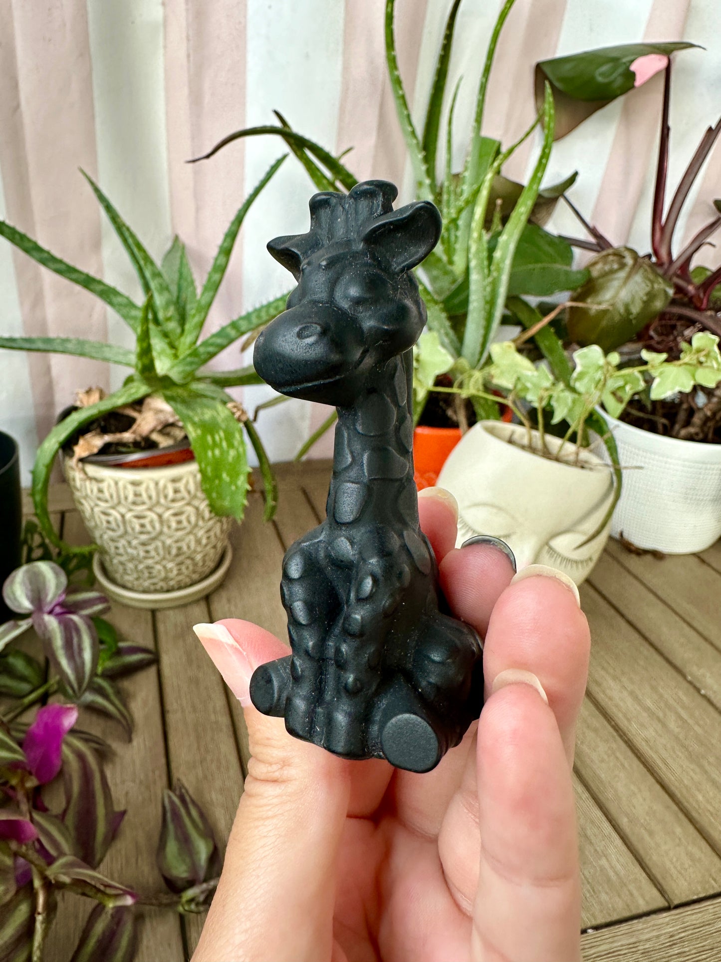 Black Obsidian Giraffe Carving - Natural Gemstone Decor - Unique Healing Stone Sculpture - Elegant Boho Style Home Accent