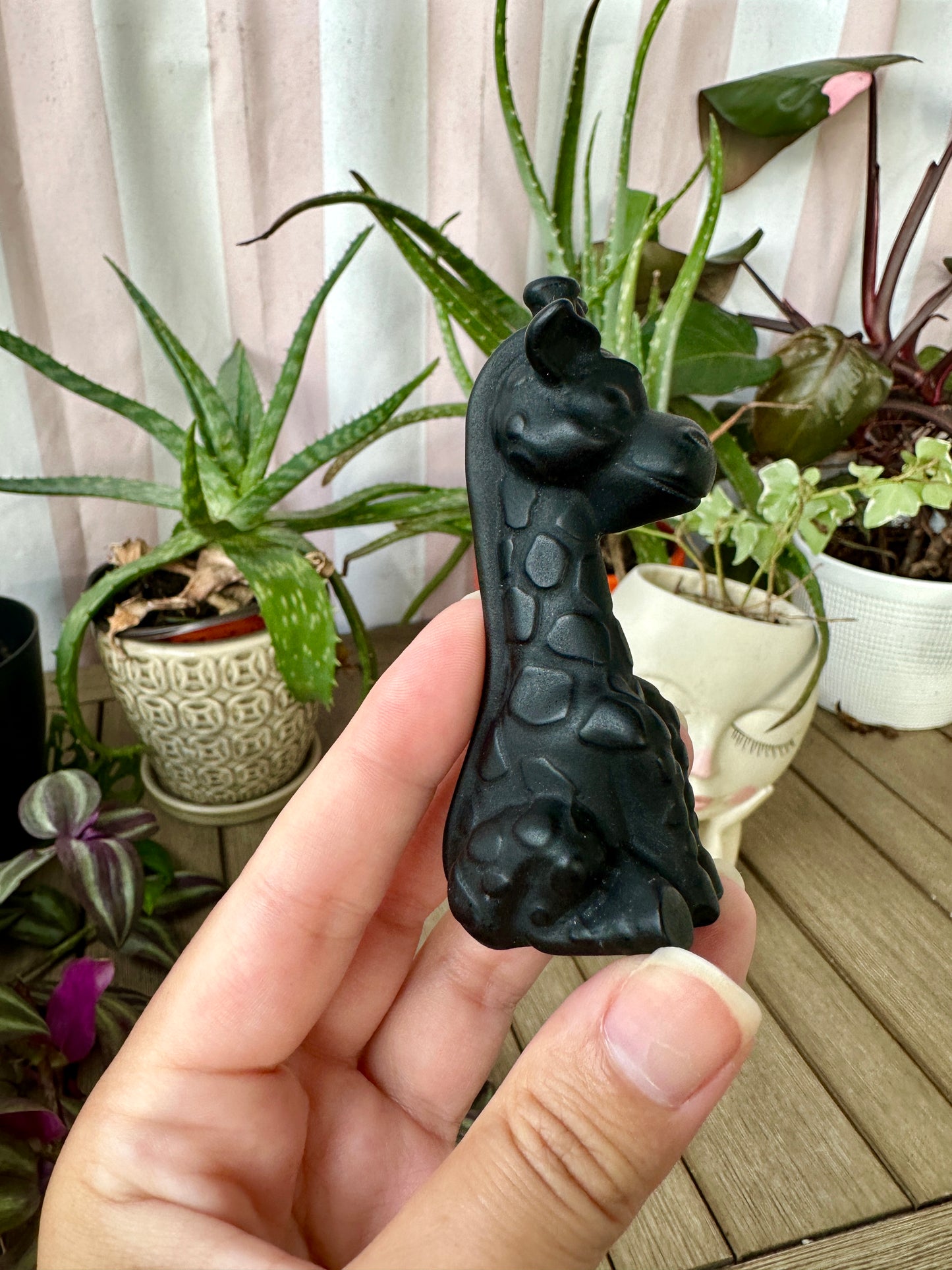 Black Obsidian Giraffe Carving - Natural Gemstone Decor - Unique Healing Stone Sculpture - Elegant Boho Style Home Accent