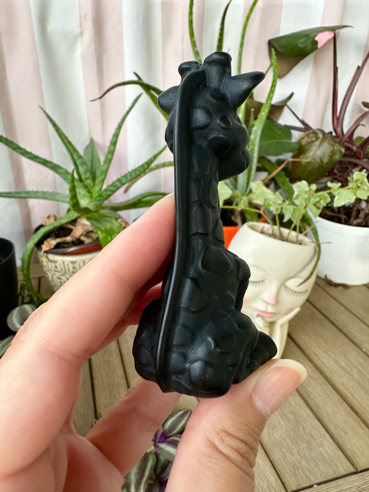 Black Obsidian Giraffe Carving - Natural Gemstone Decor - Unique Healing Stone Sculpture - Elegant Boho Style Home Accent