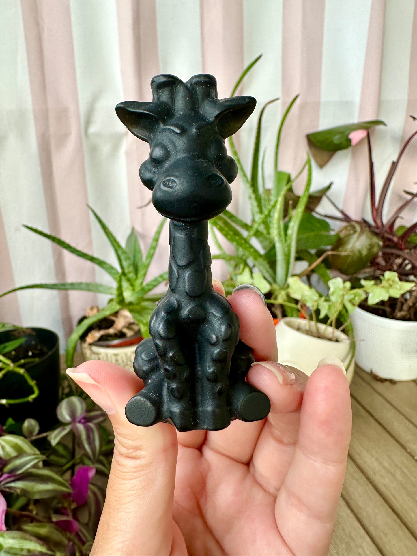 Black Obsidian Giraffe Carving - Natural Gemstone Decor - Unique Healing Stone Sculpture - Elegant Boho Style Home Accent