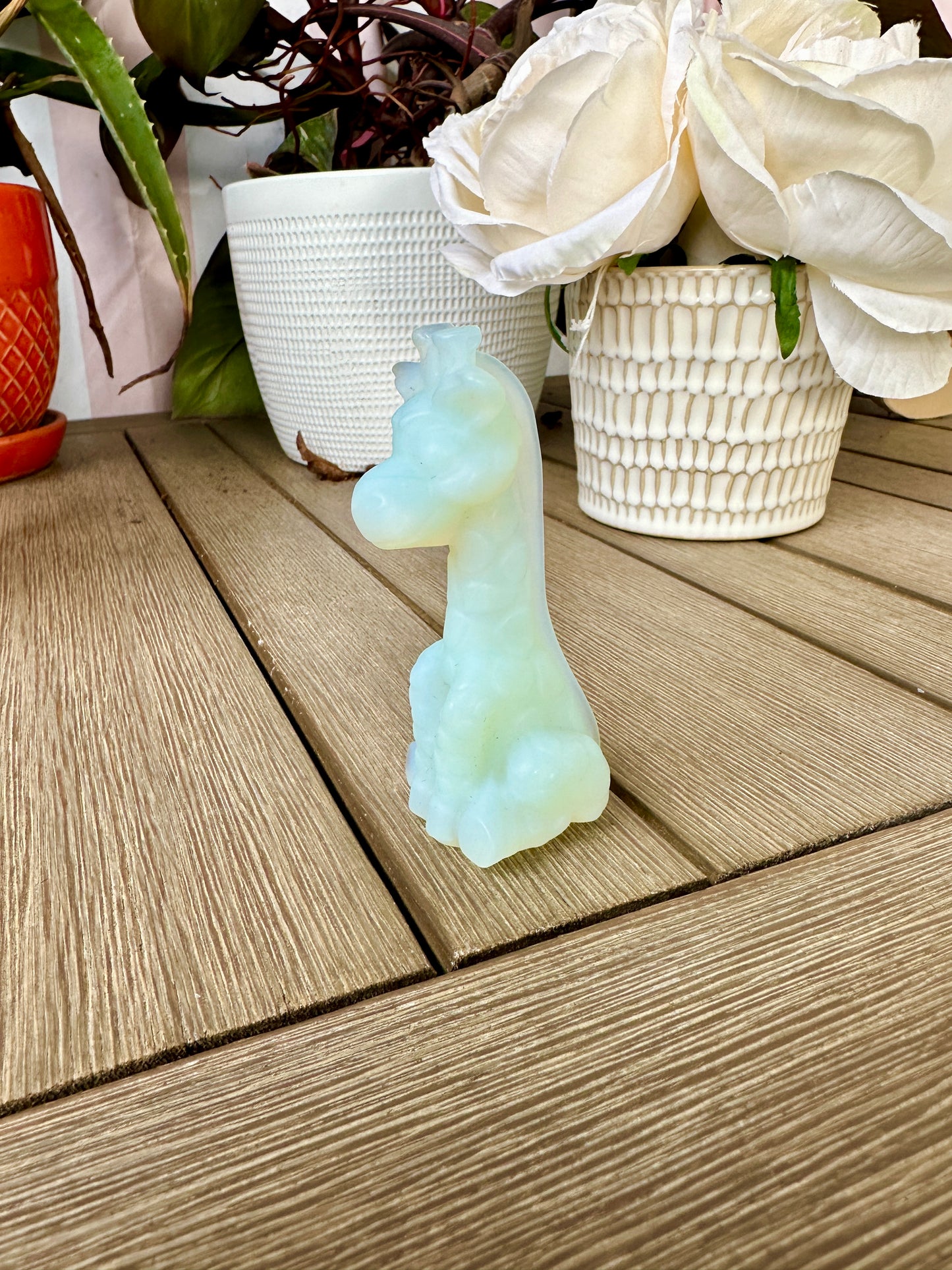 Opalite Giraffe Carving - Natural Gemstone Decor - Unique Healing Stone Sculpture - Elegant Boho Style Home Accent