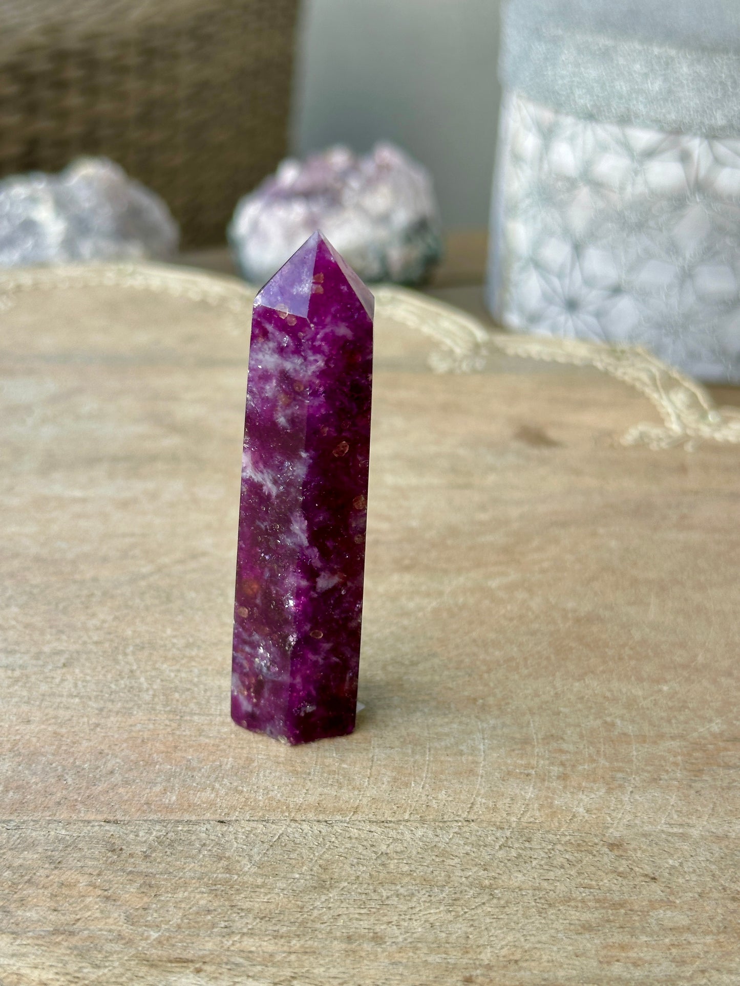 Gem Lepidolite Tower: Exquisite Purple Crystal Point, High-Quality Lepidolite Gemstone, Soothing Energy & Spiritual Decor Piece