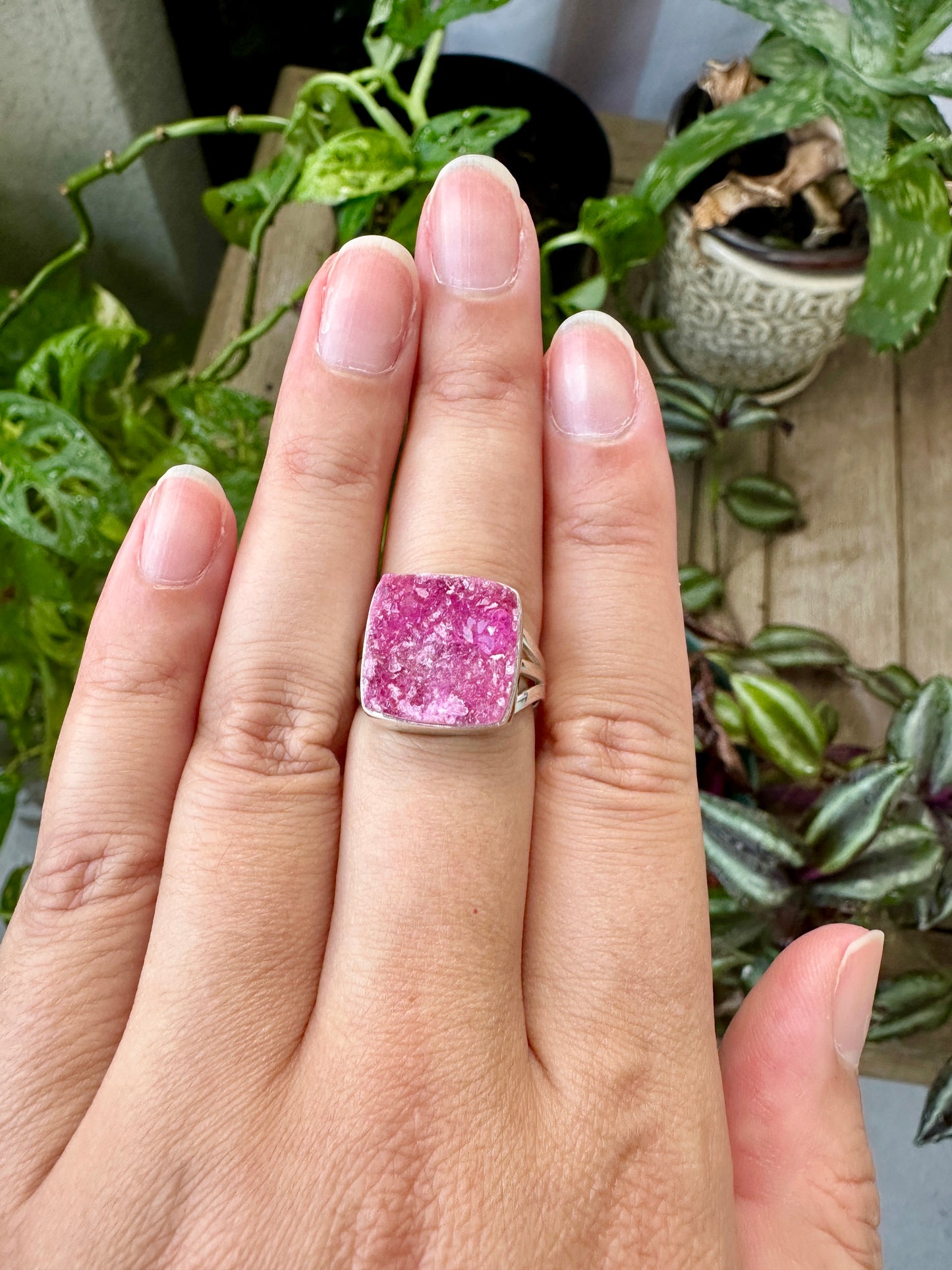 Cobaltoan Calcite Sterling Silver Ring Size 9.25 - Vibrant Pink Gemstone Jewelry for Love and Healing, Elegant Accessory