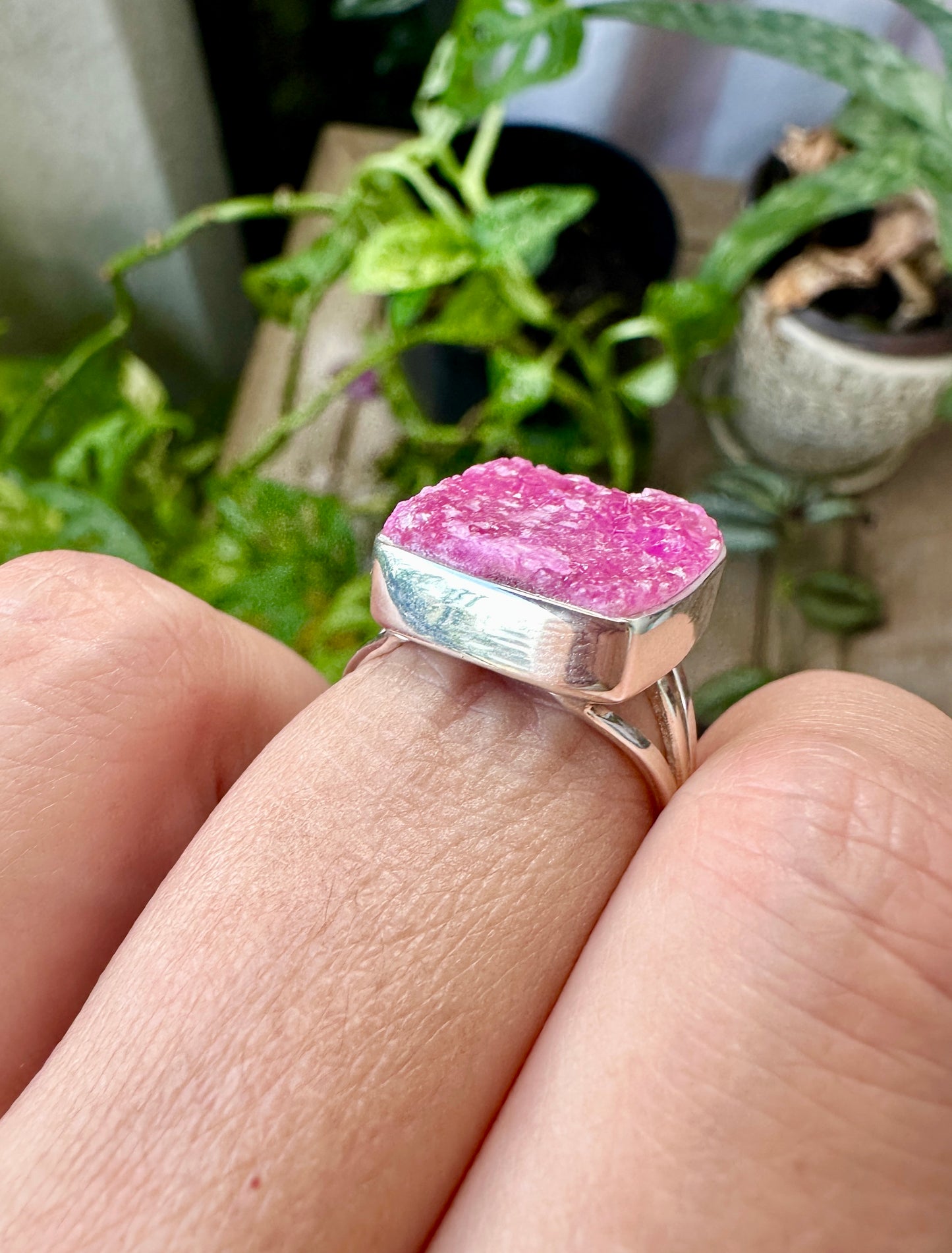 Cobaltoan Calcite Sterling Silver Ring Size 9.25 - Vibrant Pink Gemstone Jewelry for Love and Healing, Elegant Accessory