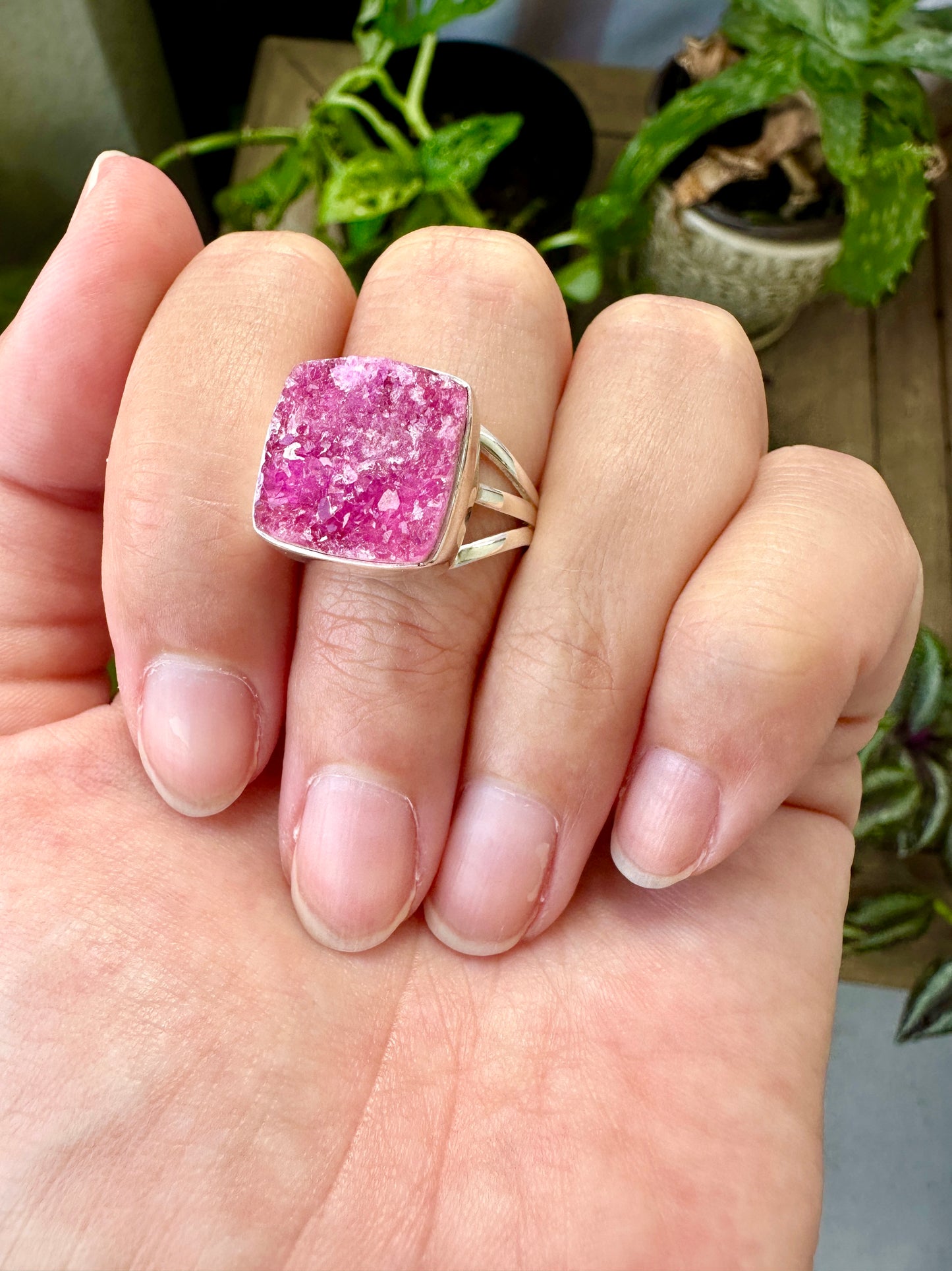 Cobaltoan Calcite Sterling Silver Ring Size 9.25 - Vibrant Pink Gemstone Jewelry for Love and Healing, Elegant Accessory