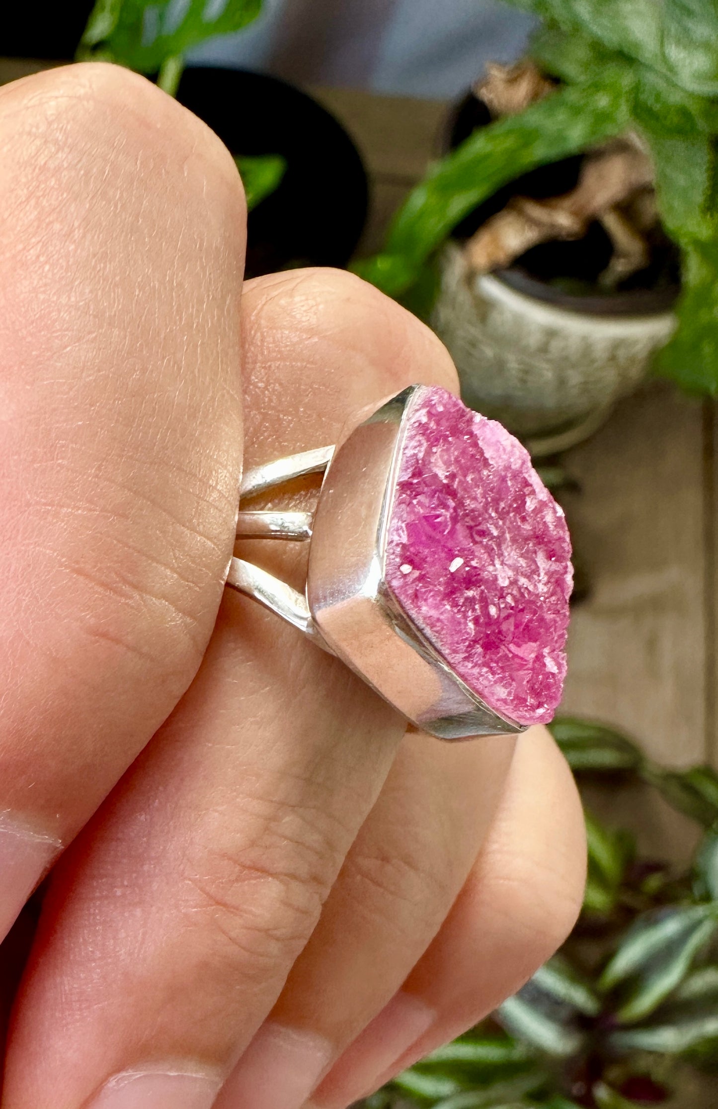 Cobaltoan Calcite Sterling Silver Ring Size 9.25 - Vibrant Pink Gemstone Jewelry for Love and Healing, Elegant Accessory