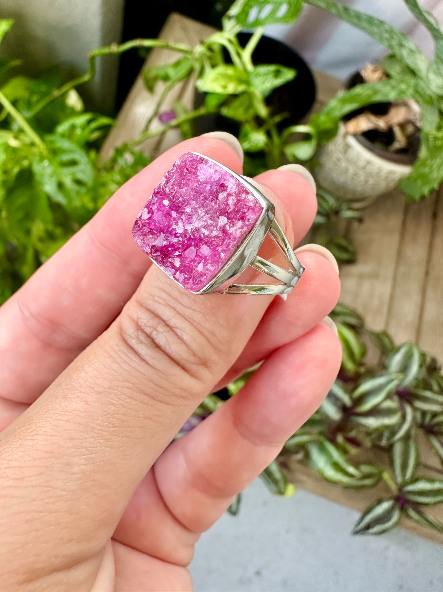 Cobaltoan Calcite Sterling Silver Ring Size 9.25 - Vibrant Pink Gemstone Jewelry for Love and Healing, Elegant Accessory