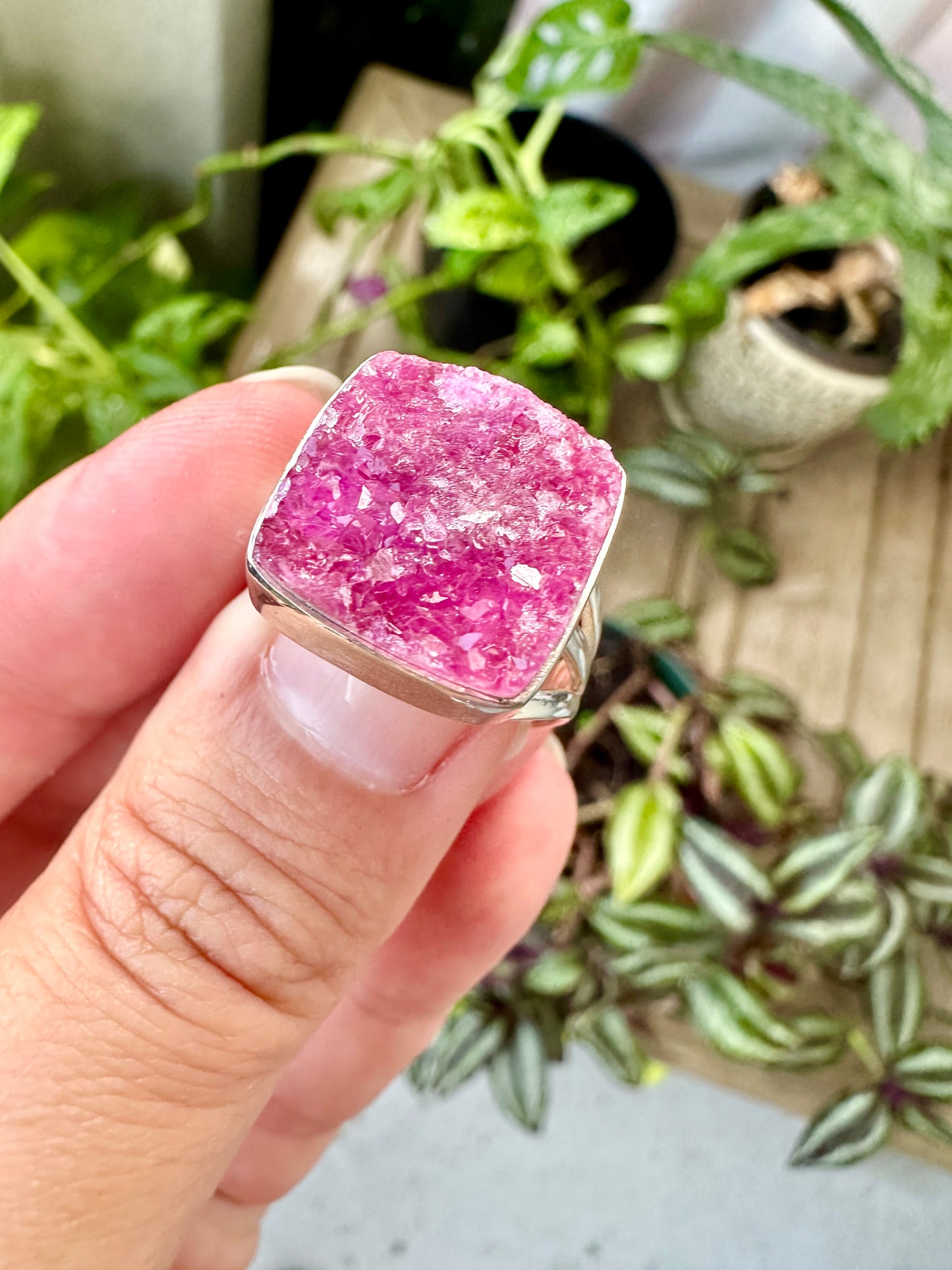 Cobaltoan Calcite Sterling Silver Ring Size 9.25 - Vibrant Pink Gemstone Jewelry for Love and Healing, Elegant Accessory