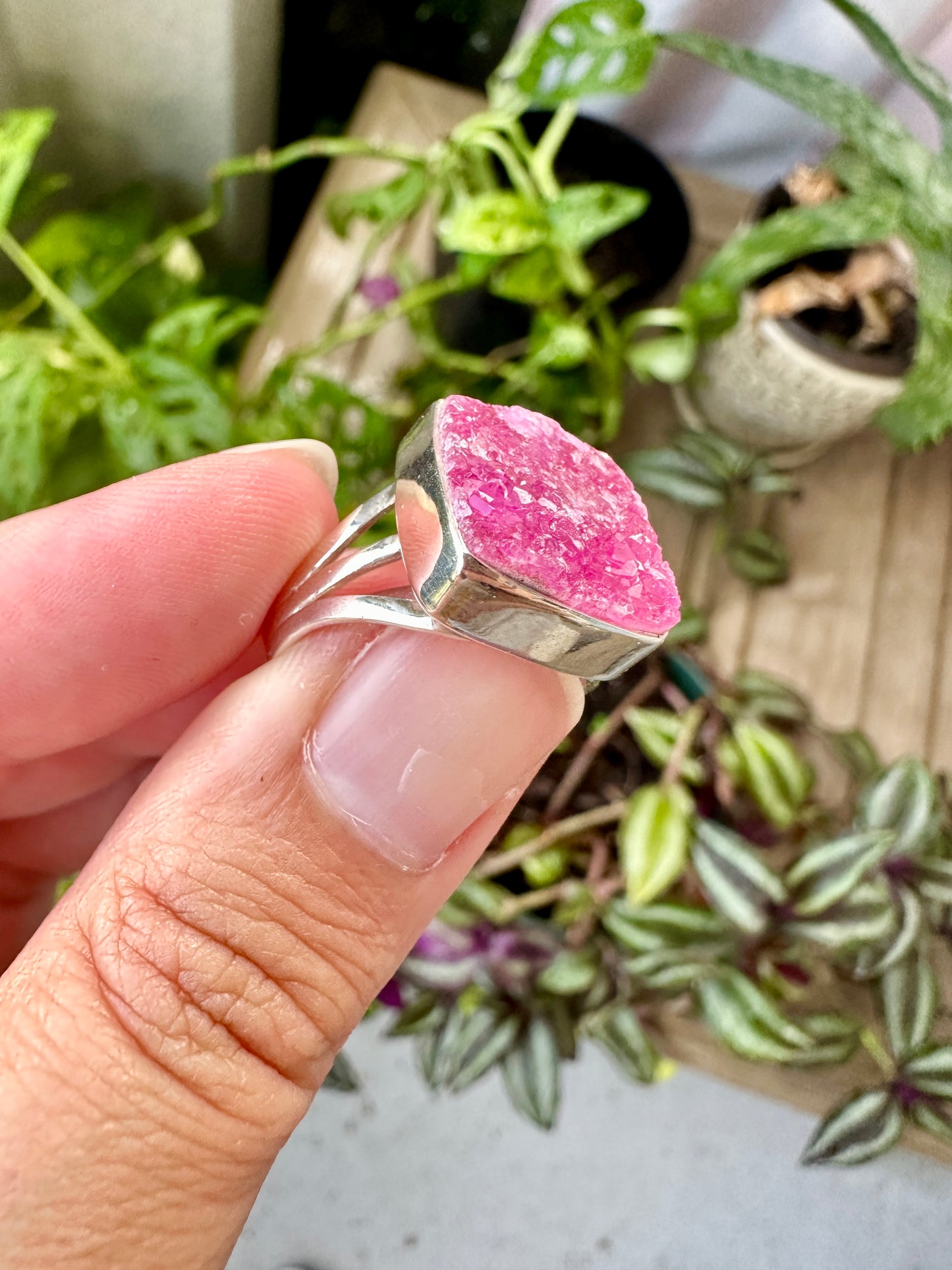 Cobaltoan Calcite Sterling Silver Ring Size 9.25 - Vibrant Pink Gemstone Jewelry for Love and Healing, Elegant Accessory