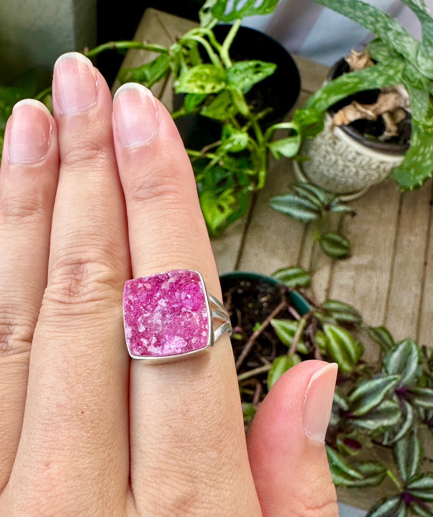 Cobaltoan Calcite Sterling Silver Ring Size 9.25 - Vibrant Pink Gemstone Jewelry for Love and Healing, Elegant Accessory