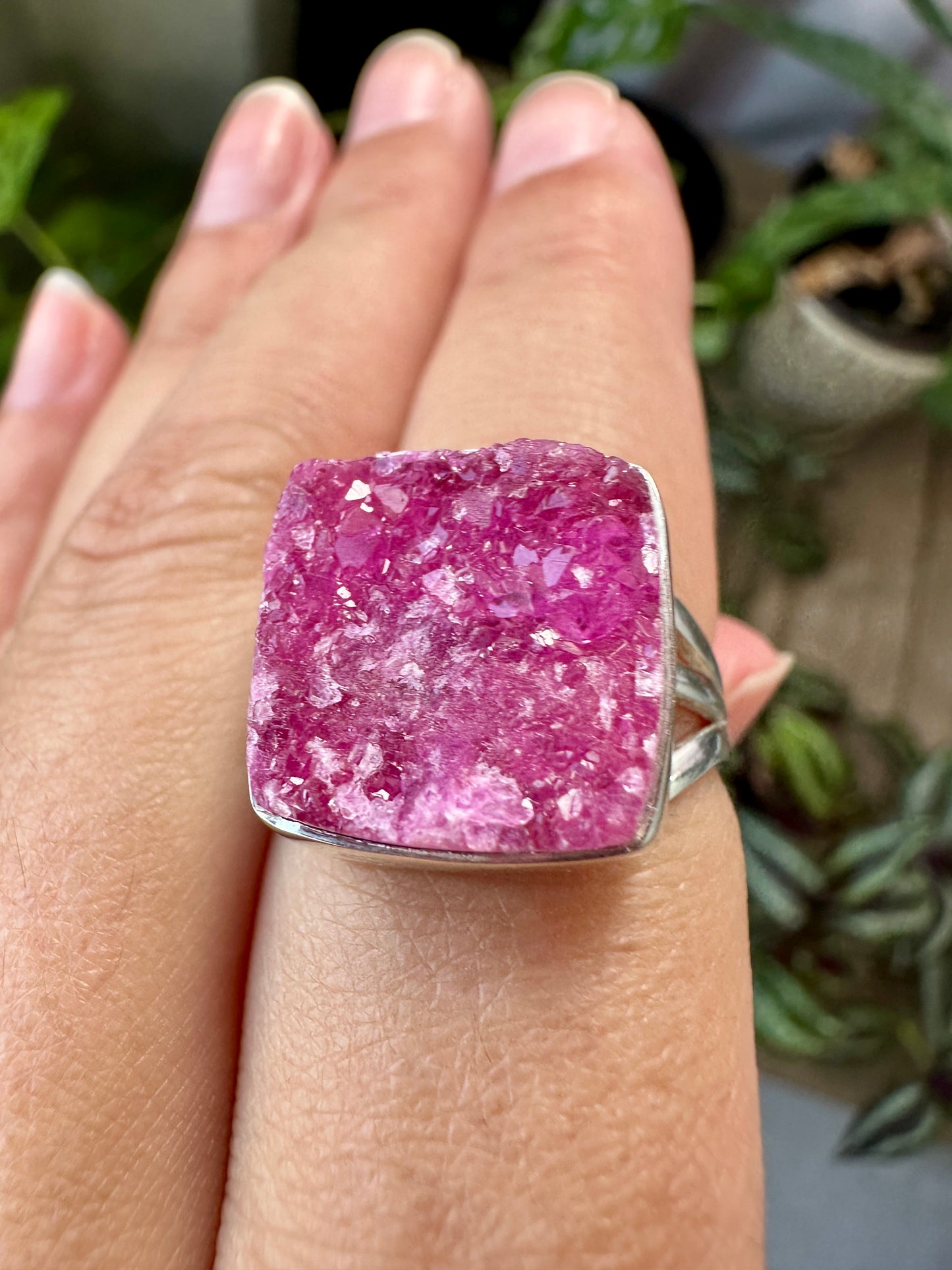 Cobaltoan Calcite Sterling Silver Ring Size 9.25 - Vibrant Pink Gemstone Jewelry for Love and Healing, Elegant Accessory