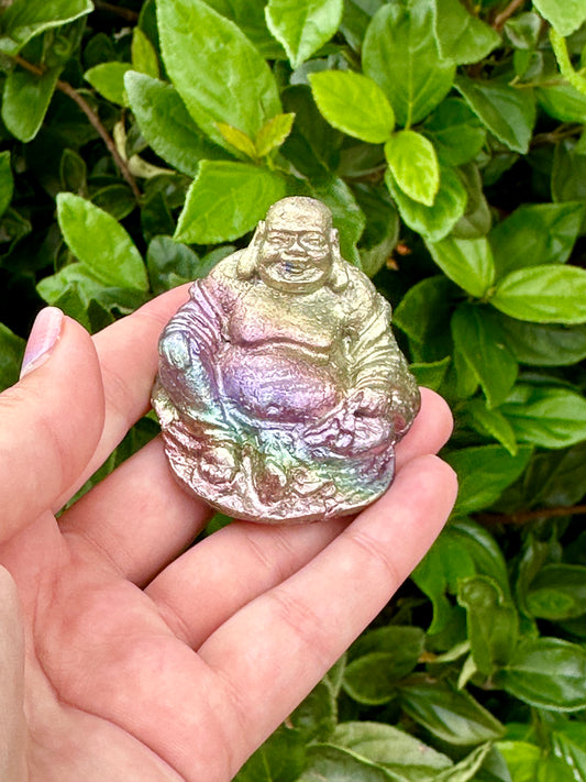 Handcrafted Bismuth Buddha Statue - Unique Spiritual Decor, Colorful Metallic Buddha Carving, Meditation Room Accent, Peaceful Zen Artwork