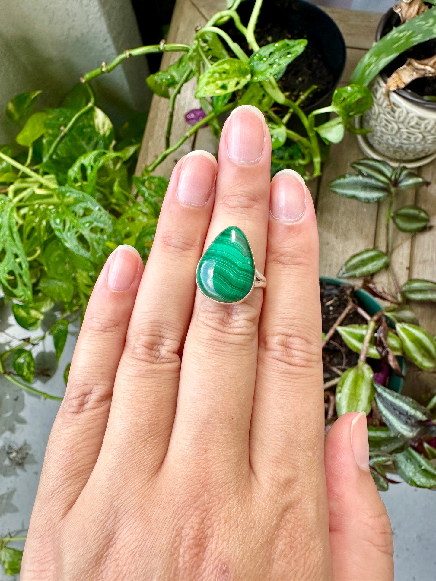 Malachite Ring Size 7.25 in Sterling Silver - Embrace the Vibrant Beauty and Healing Energy of Malachite