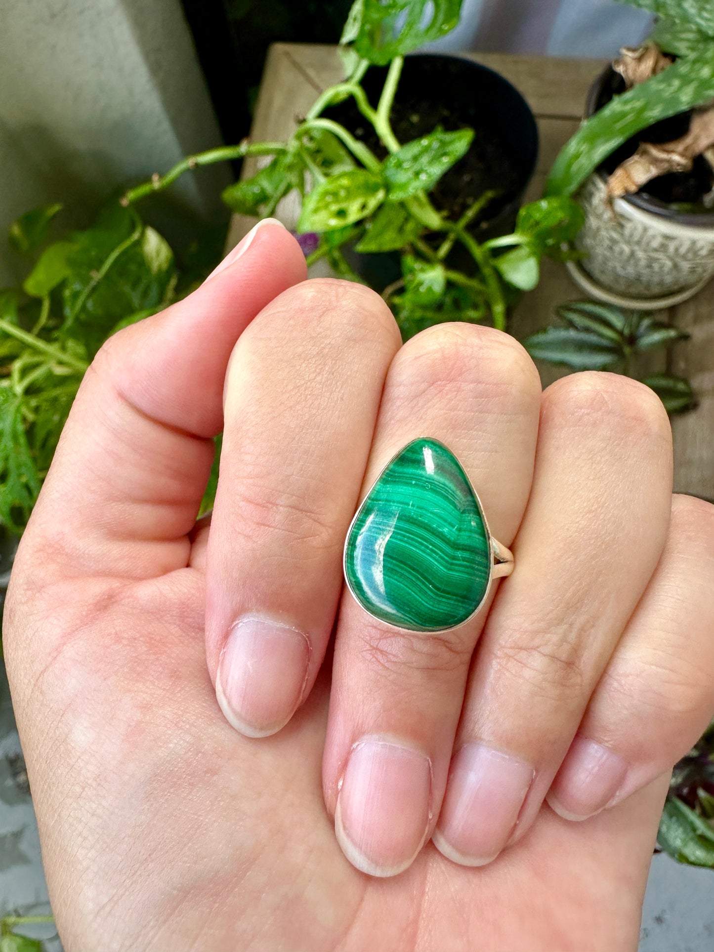 Malachite Ring Size 7.25 in Sterling Silver - Embrace the Vibrant Beauty and Healing Energy of Malachite