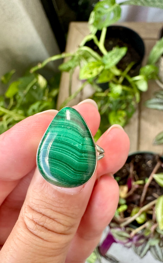 Malachite Ring Size 7.25 in Sterling Silver - Embrace the Vibrant Beauty and Healing Energy of Malachite