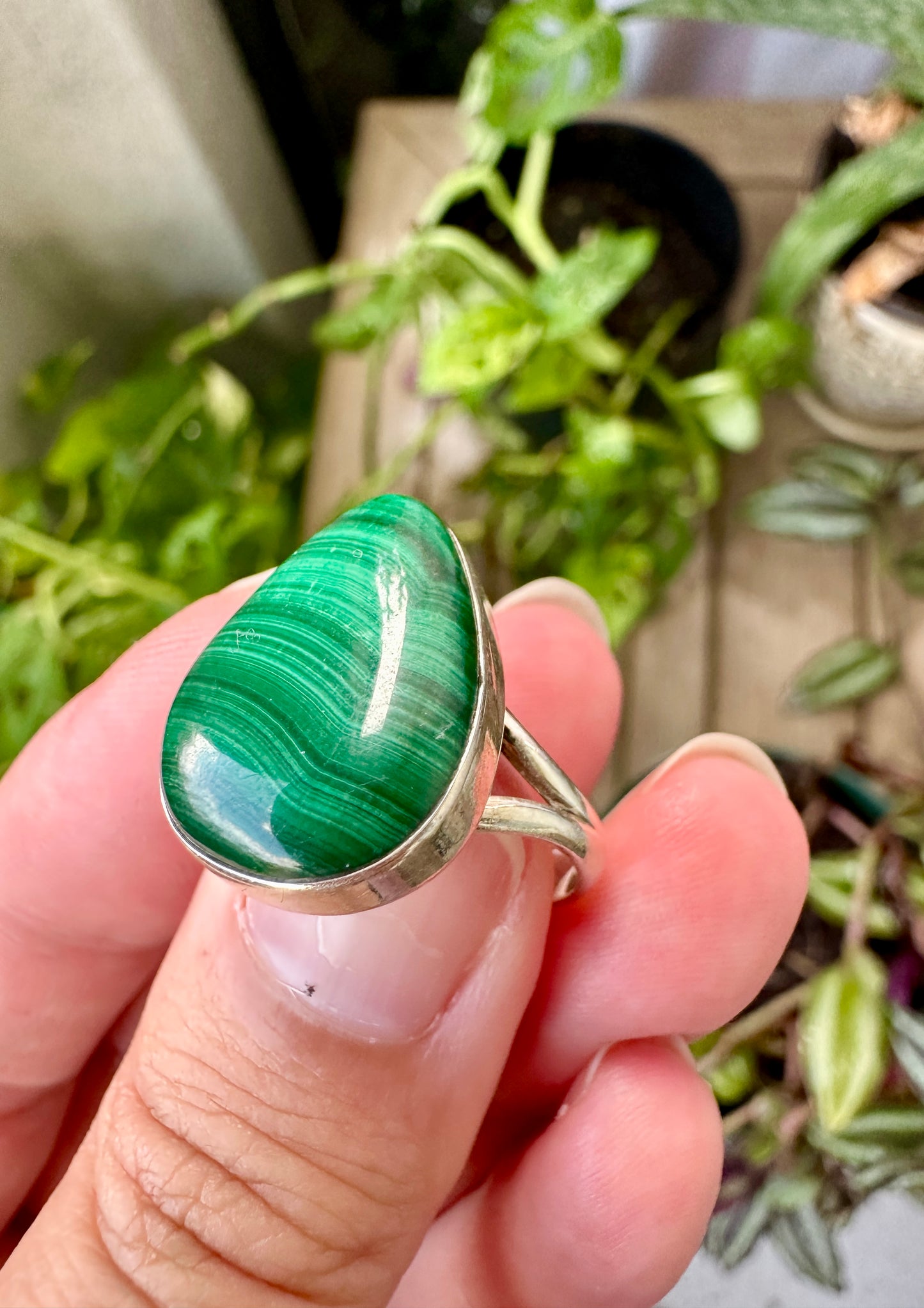 Malachite Ring Size 7.25 in Sterling Silver - Embrace the Vibrant Beauty and Healing Energy of Malachite